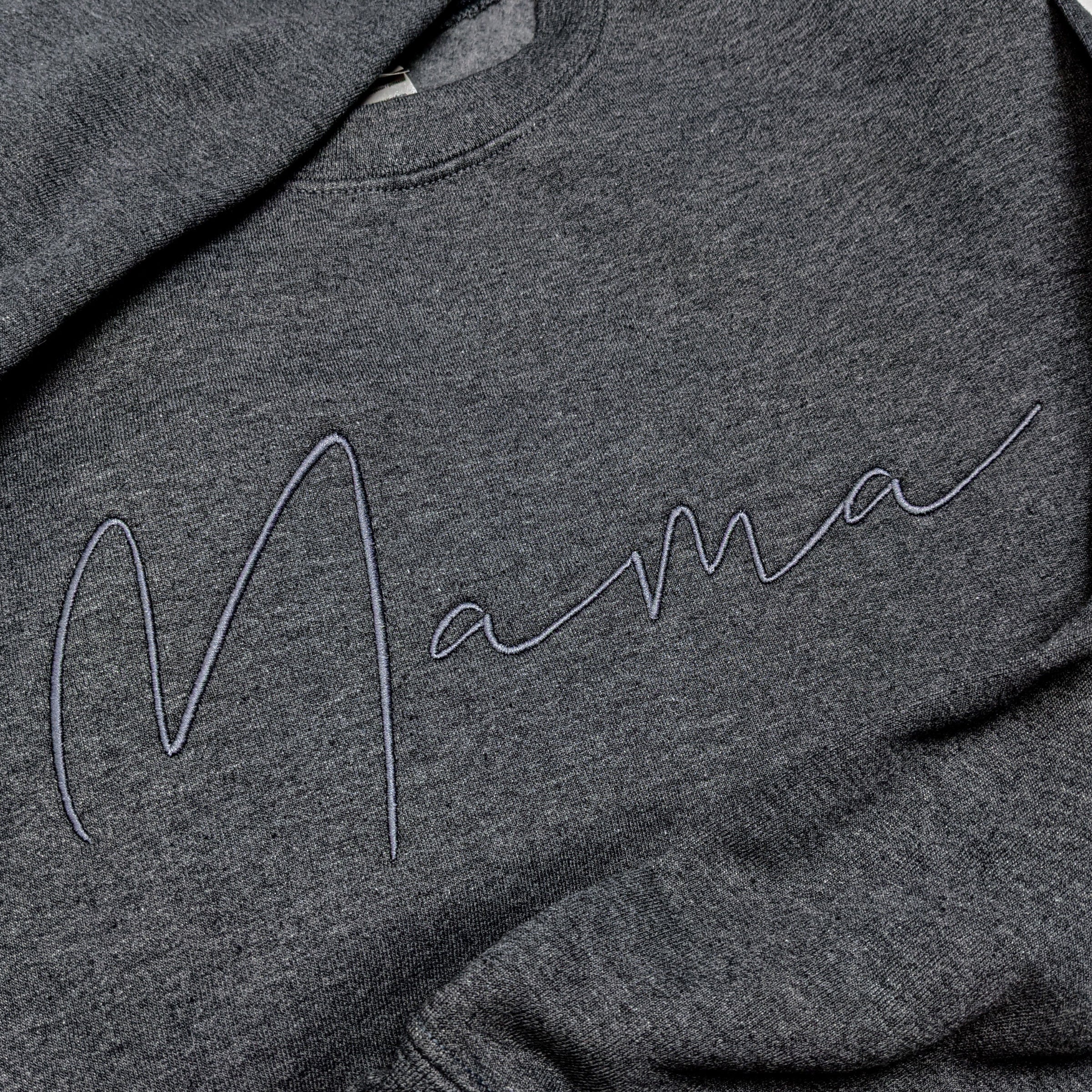 Dark Heather Grey "Mama" Handwritten Embroidered Crewneck