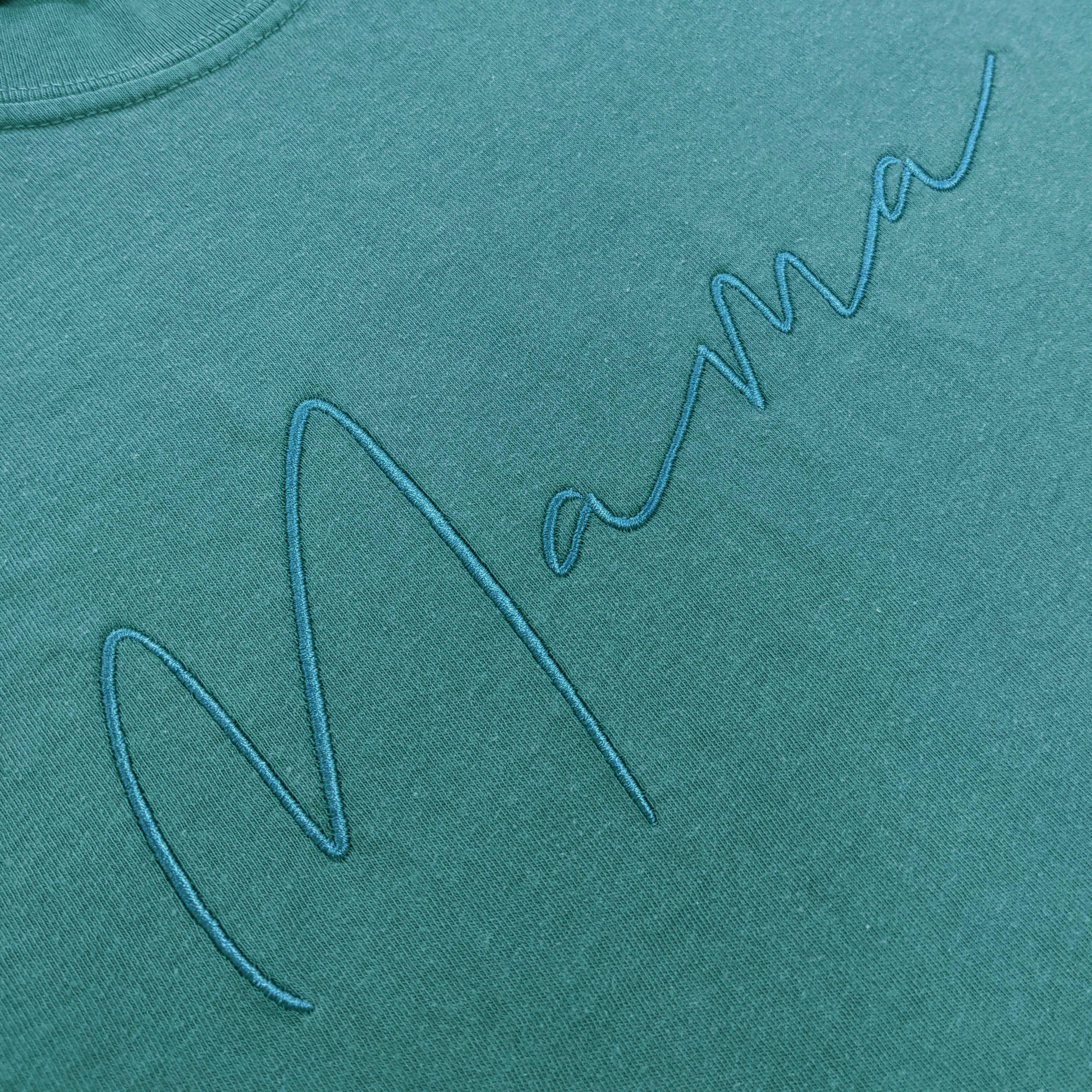 Seafoam "Mama" Handwritten Embroidered T-Shirt
