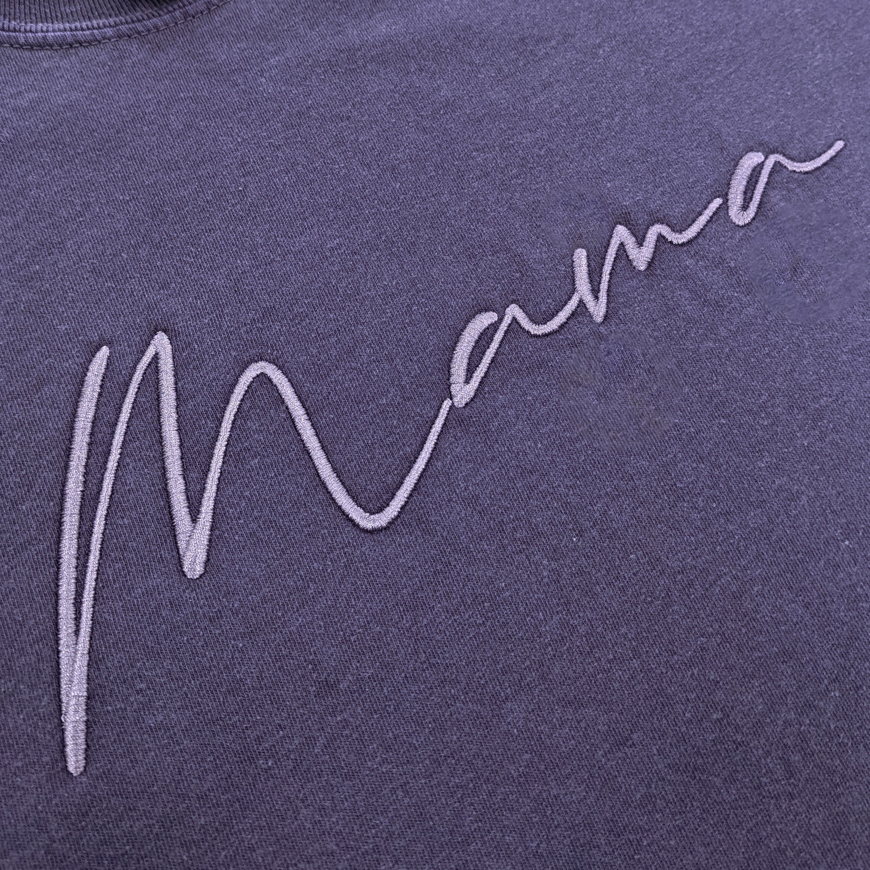Purple "Mama" Cursive Embroidered T-Shirt