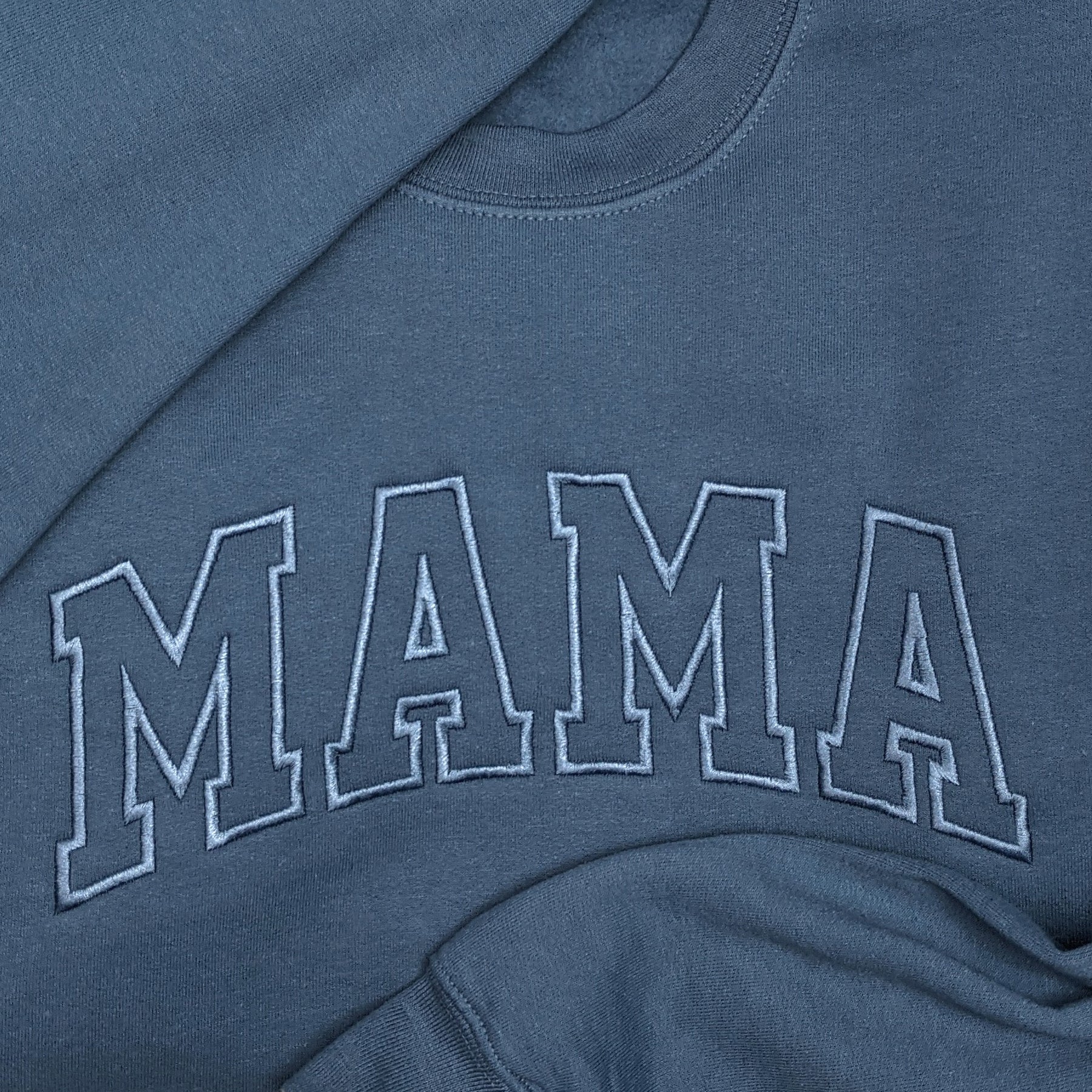 Indigo Blue "Mama" Block Embroidered Crewneck
