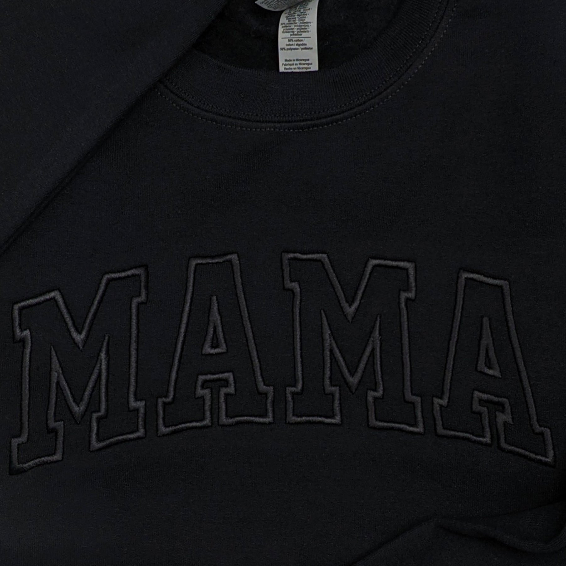 Black "Mama" Block Embroidered Crewneck