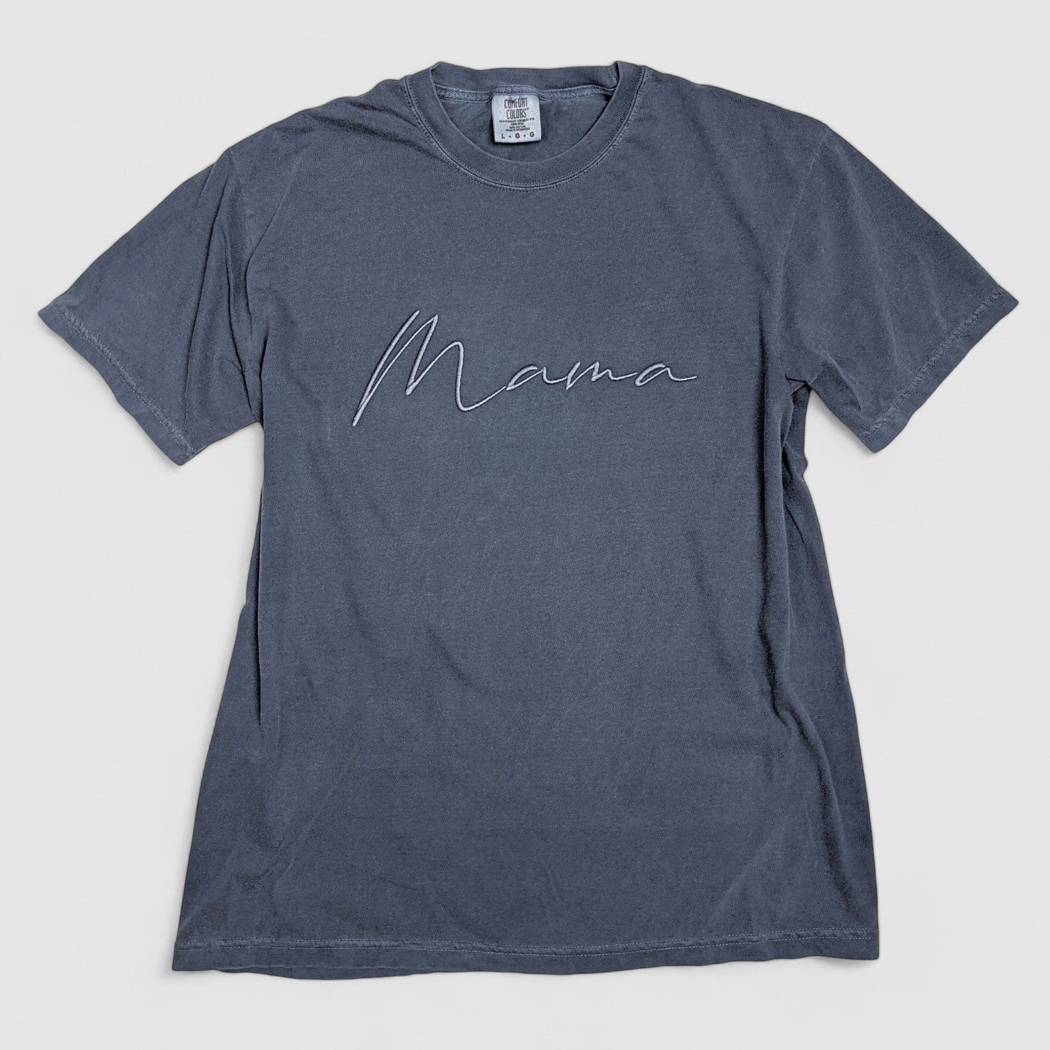 Blue Jean "Mama" Cursive Embroidered T-Shirt