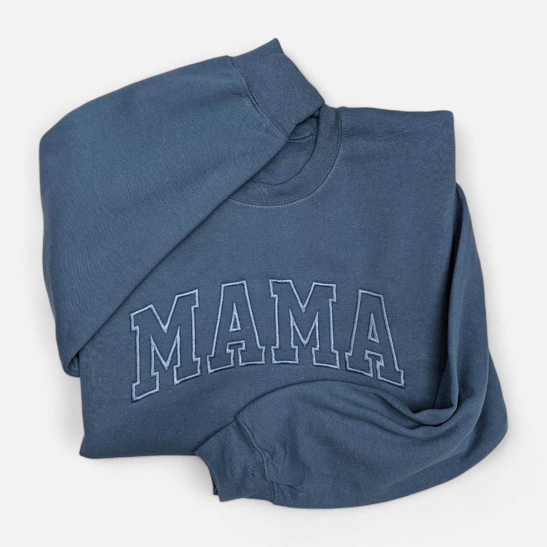 Indigo Blue "Mama" Block Embroidered Crewneck