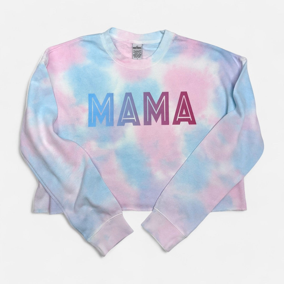 Tie Dye Cotton Candy "MAMA" Crop Crewneck