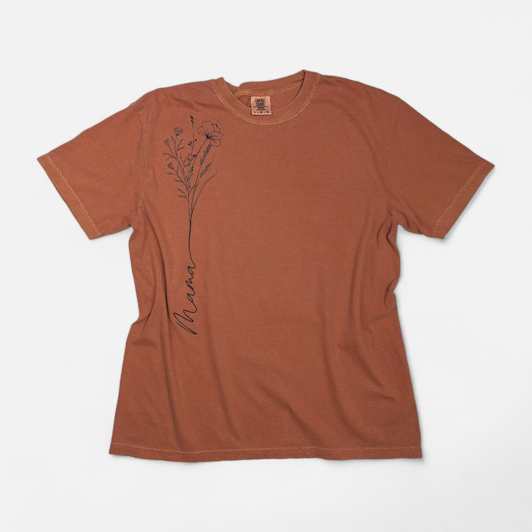 Burnt Orange Floral "Mama" T-Shirt