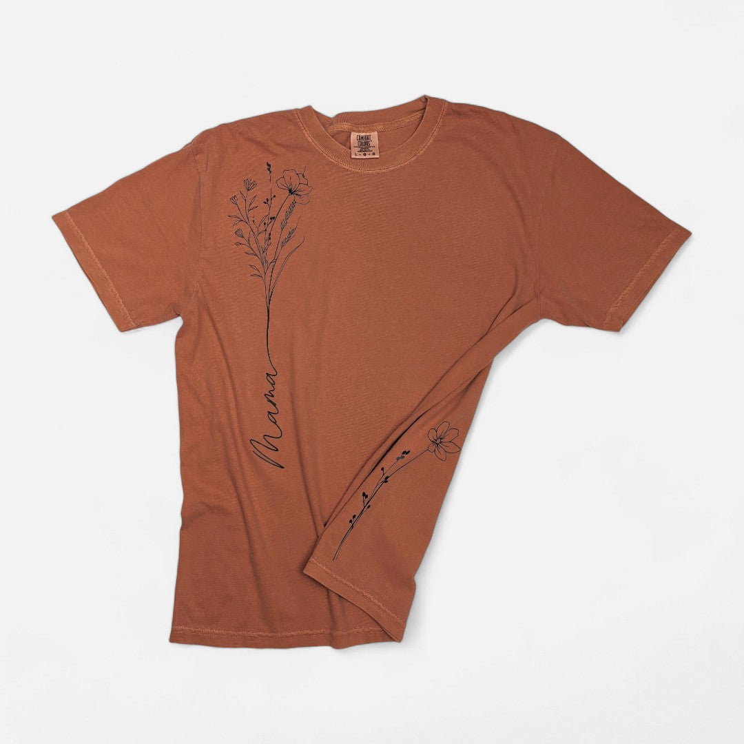 Burnt Orange Floral "Mama" T-Shirt