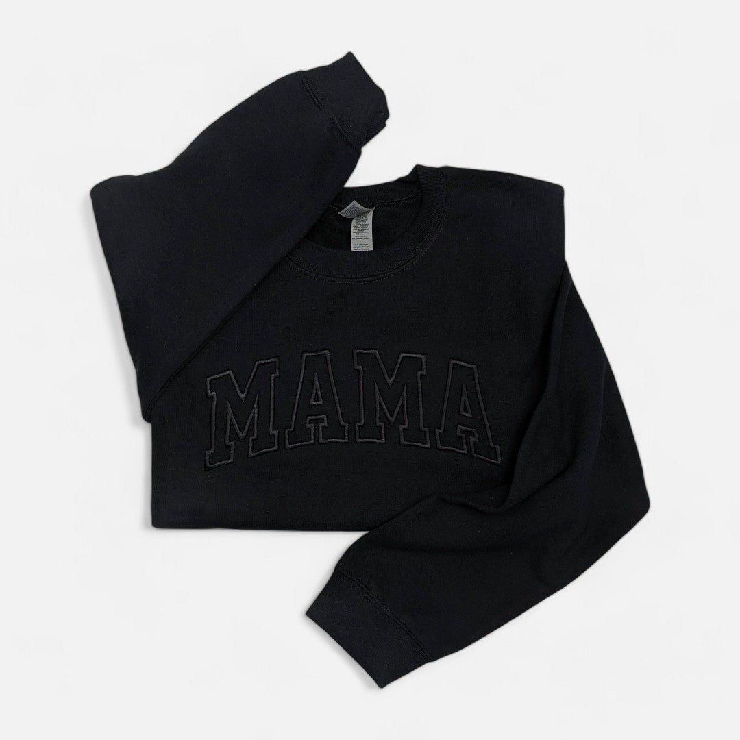 Black "Mama" Block Embroidered Crewneck