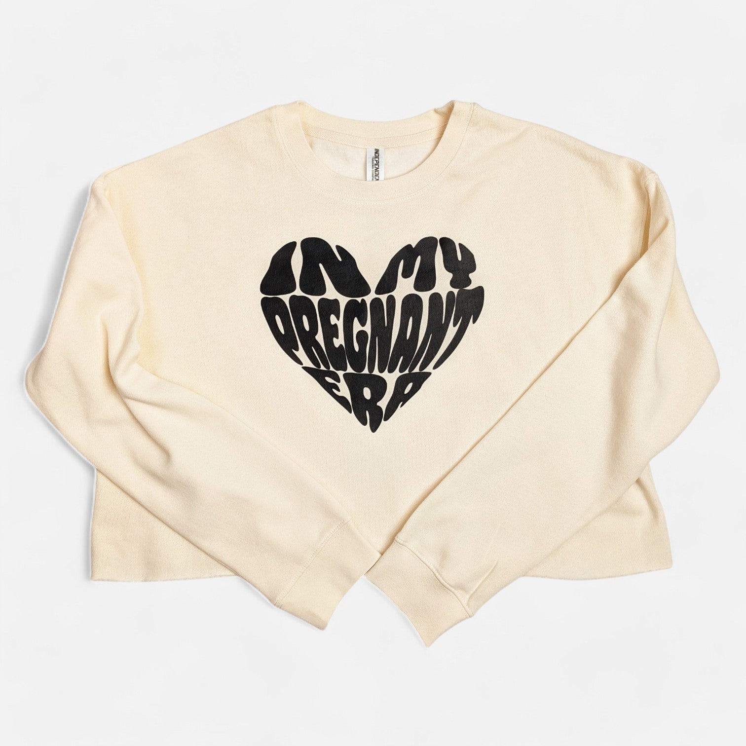 Beige "In My Pregnant Era" Heart Crop Crewneck