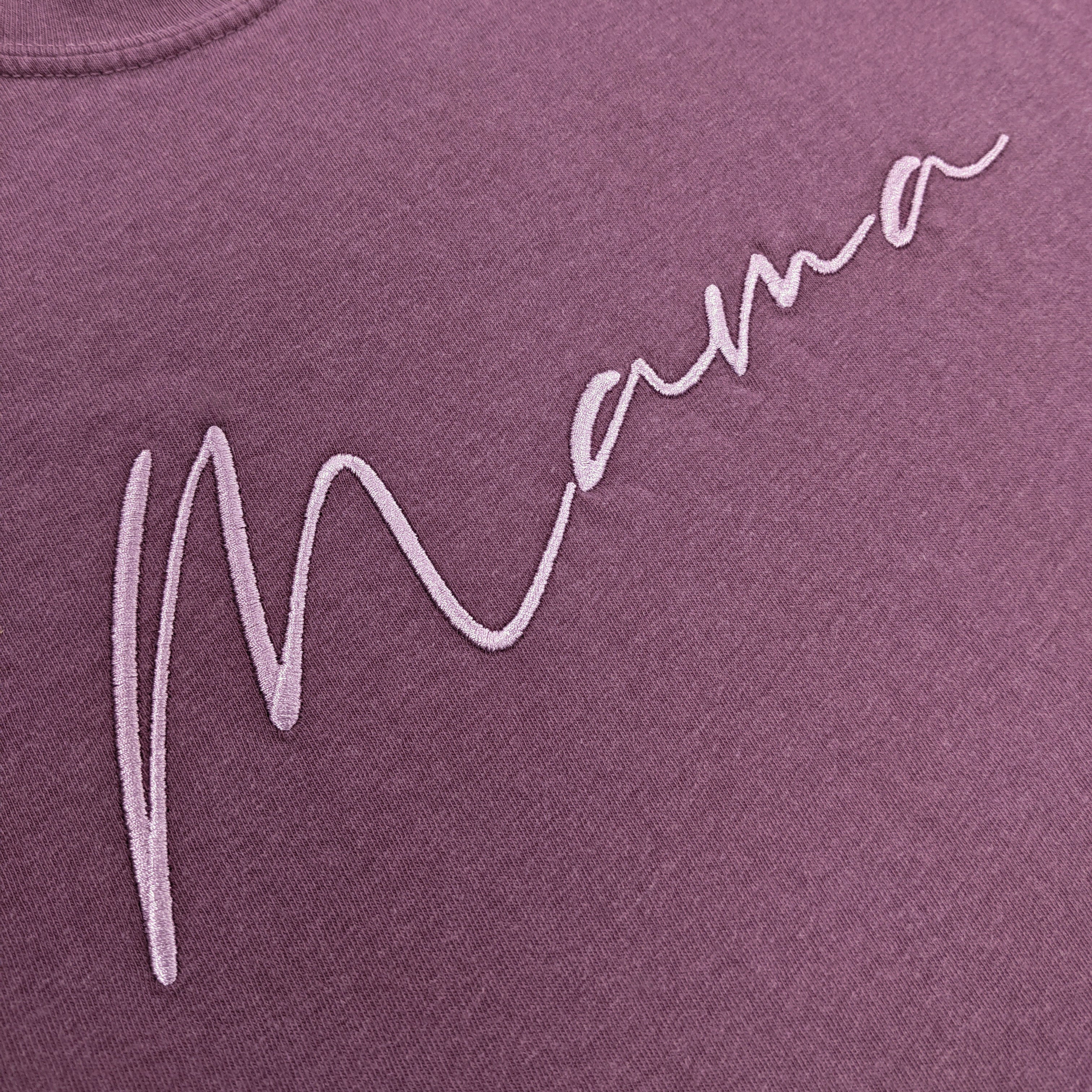 Berry "Mama" Cursive Embroidered T-Shirt