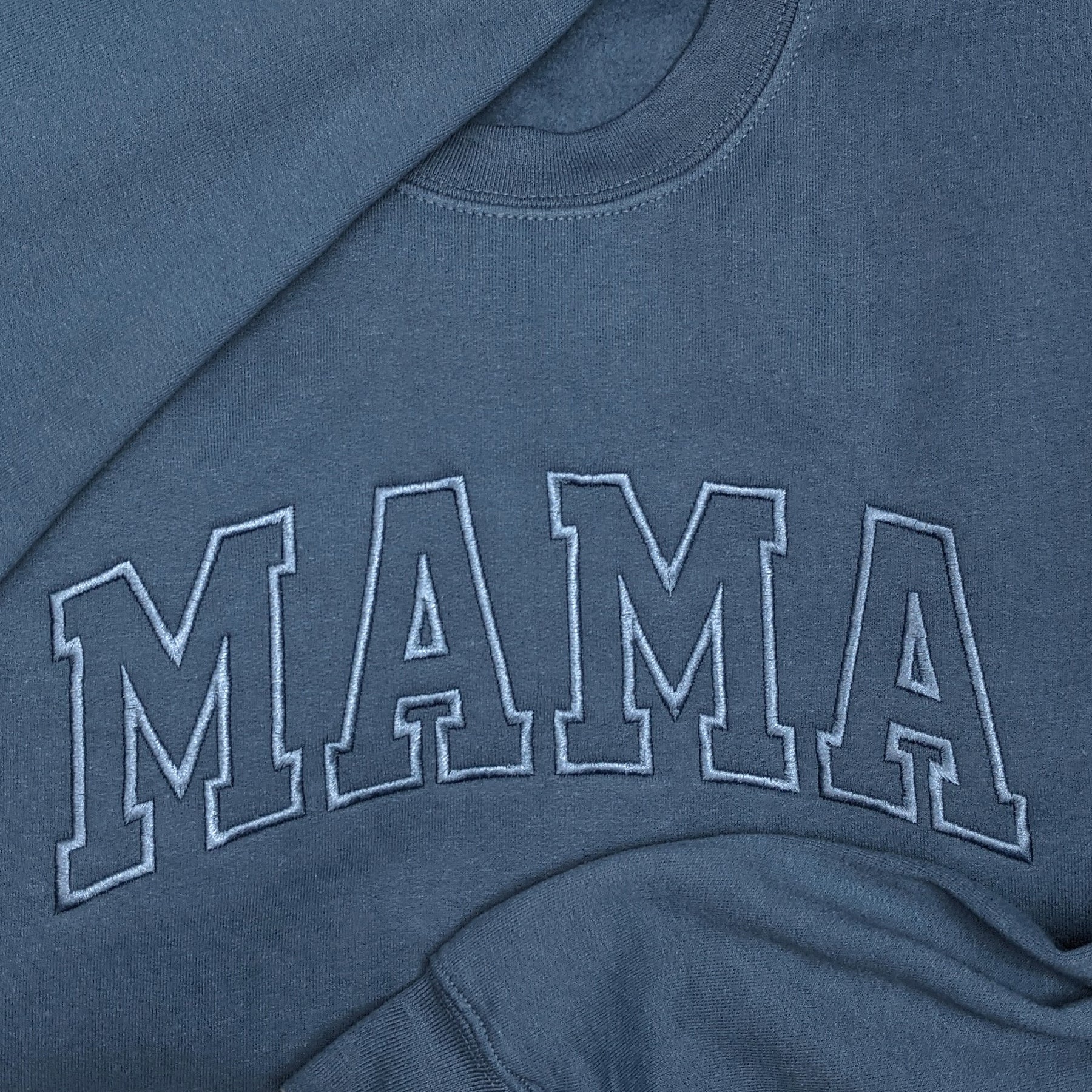 Indigo Blue"Mama" Block Embroidered Crewneck