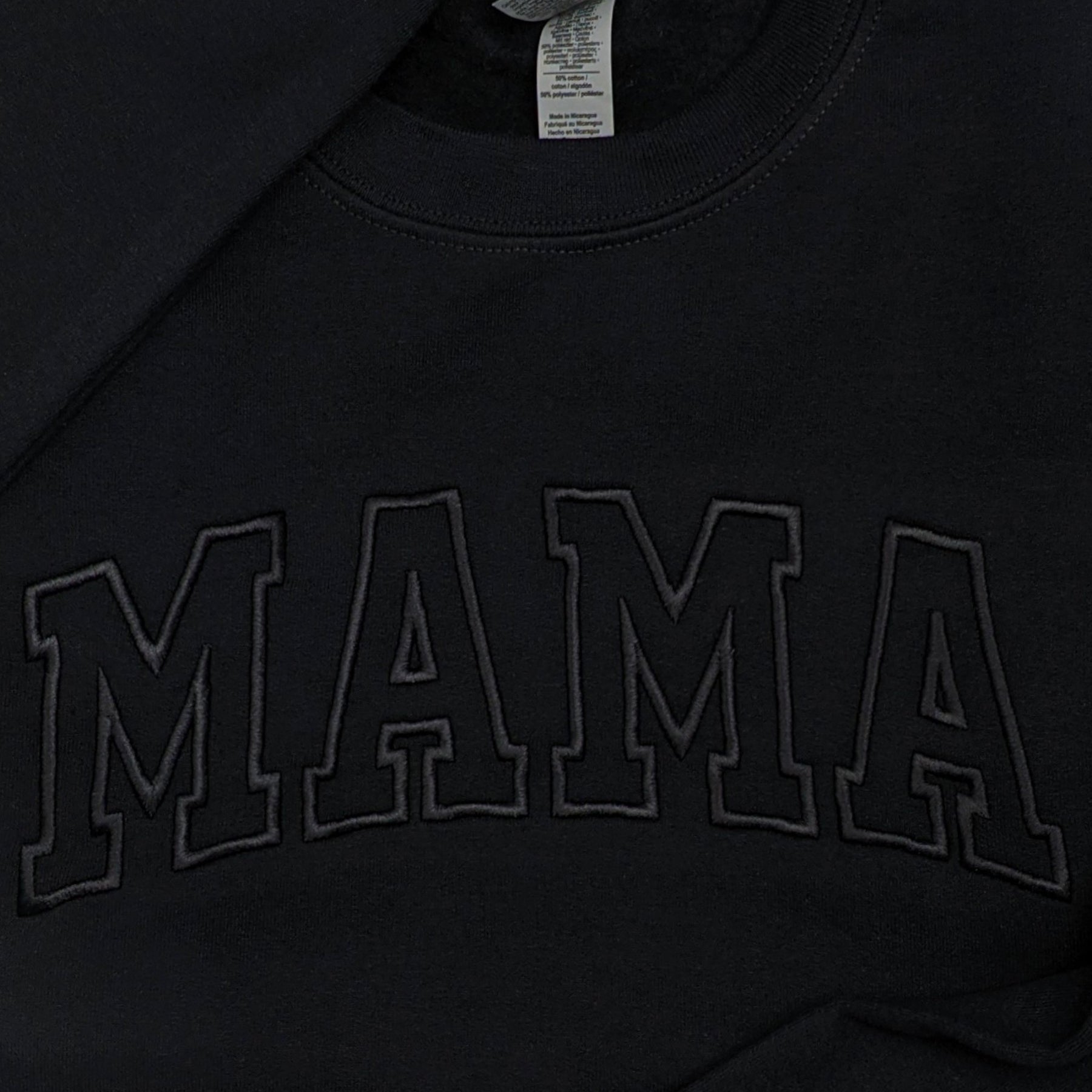 Black "Mama" Block Embroidered Crewneck