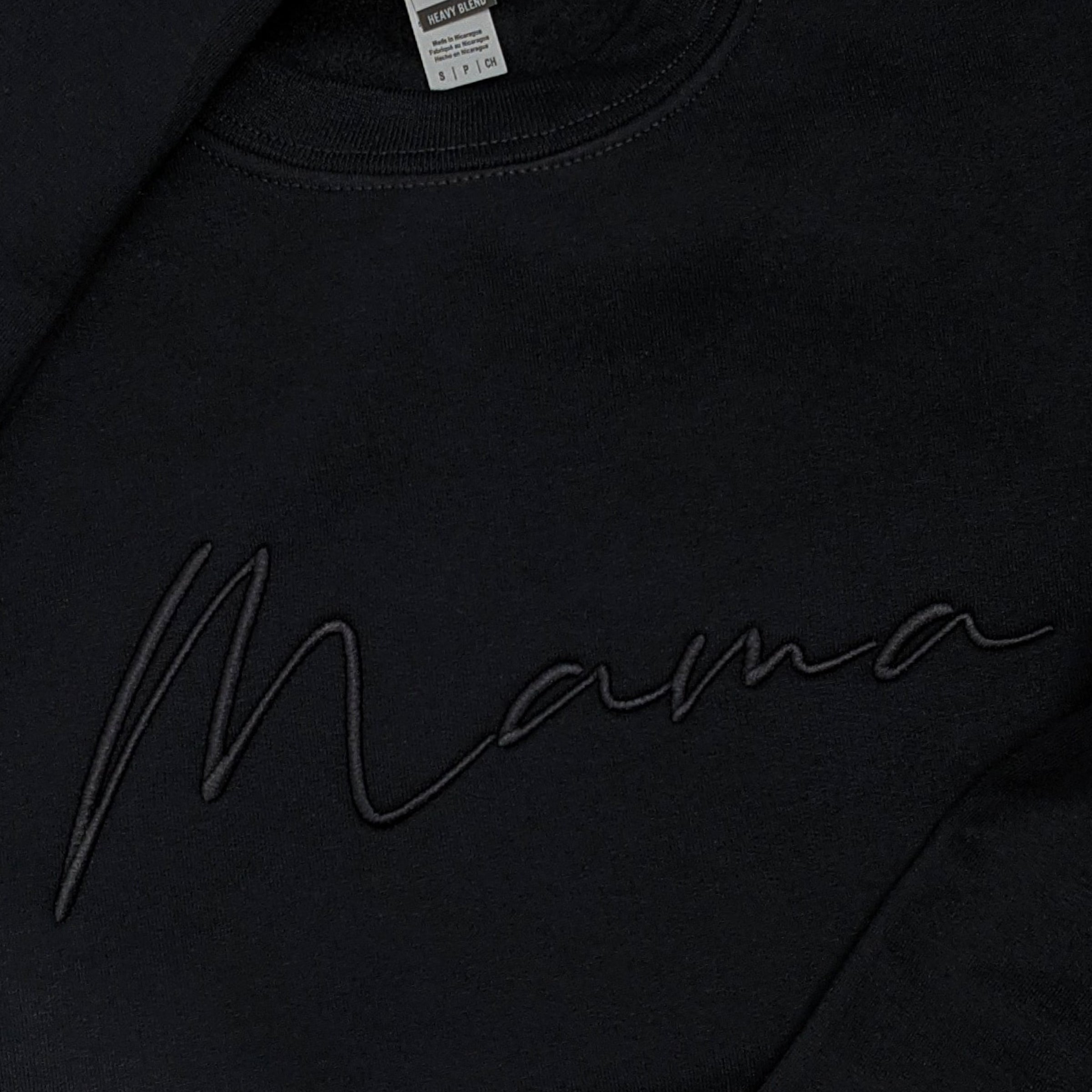 Black "Mama" Cursive Embroidered Crewneck