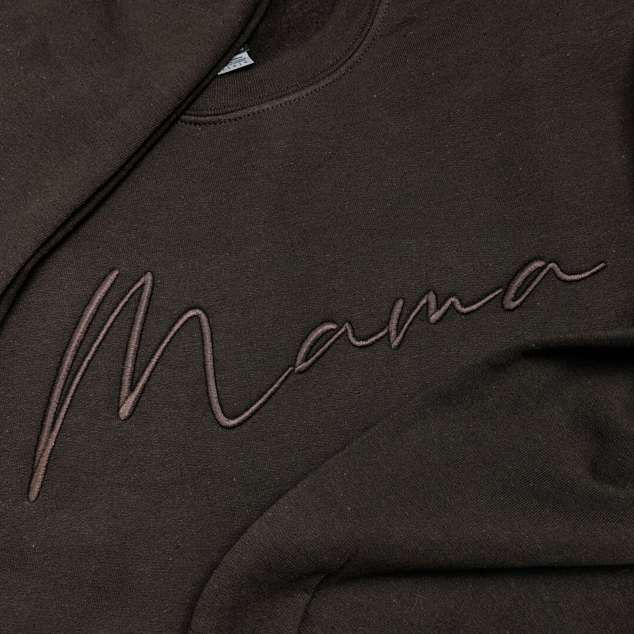 Dark Brown "Mama" Cursive Embroidered Crewneck