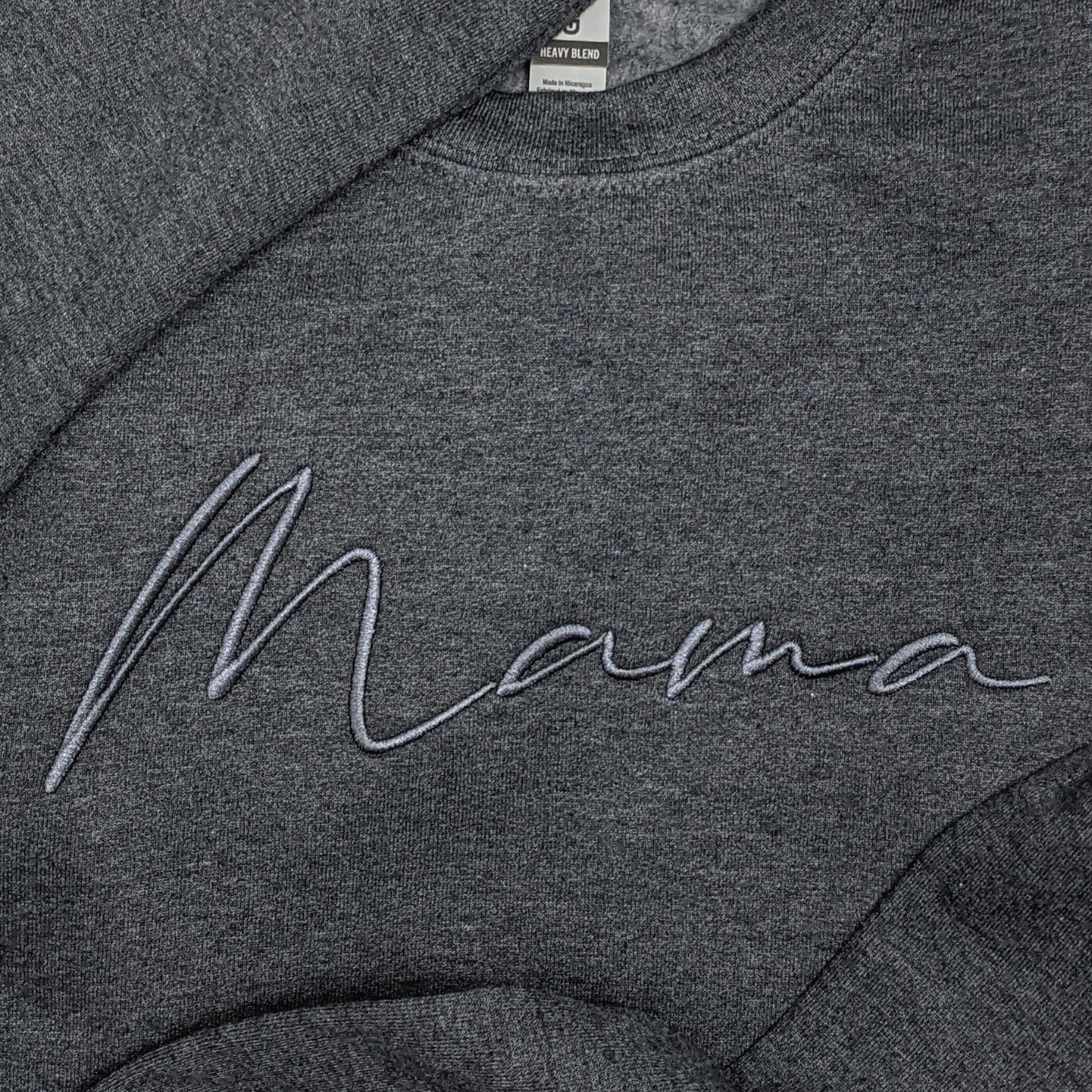 Heather Grey "Mama" Cursive Embroidered Crewneck