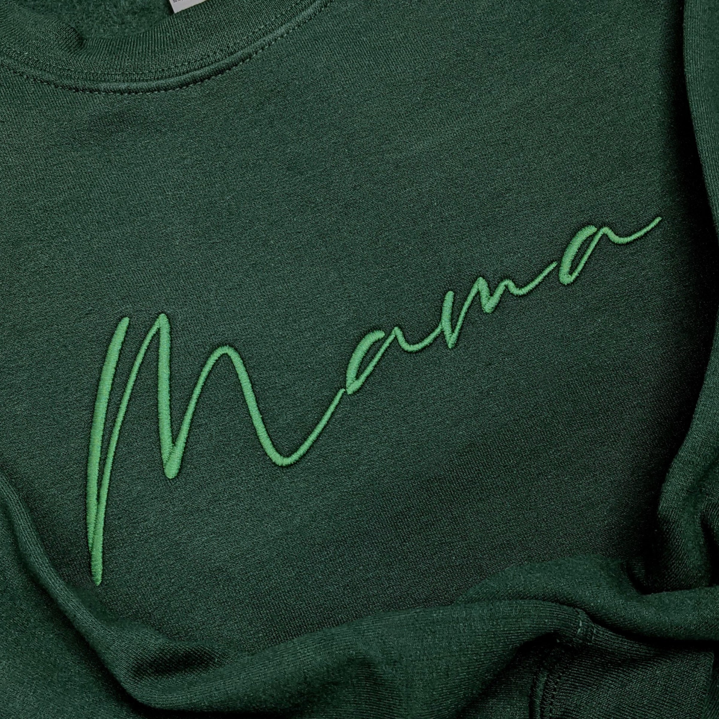 Forest "Mama" Cursive Embroidered Crewneck