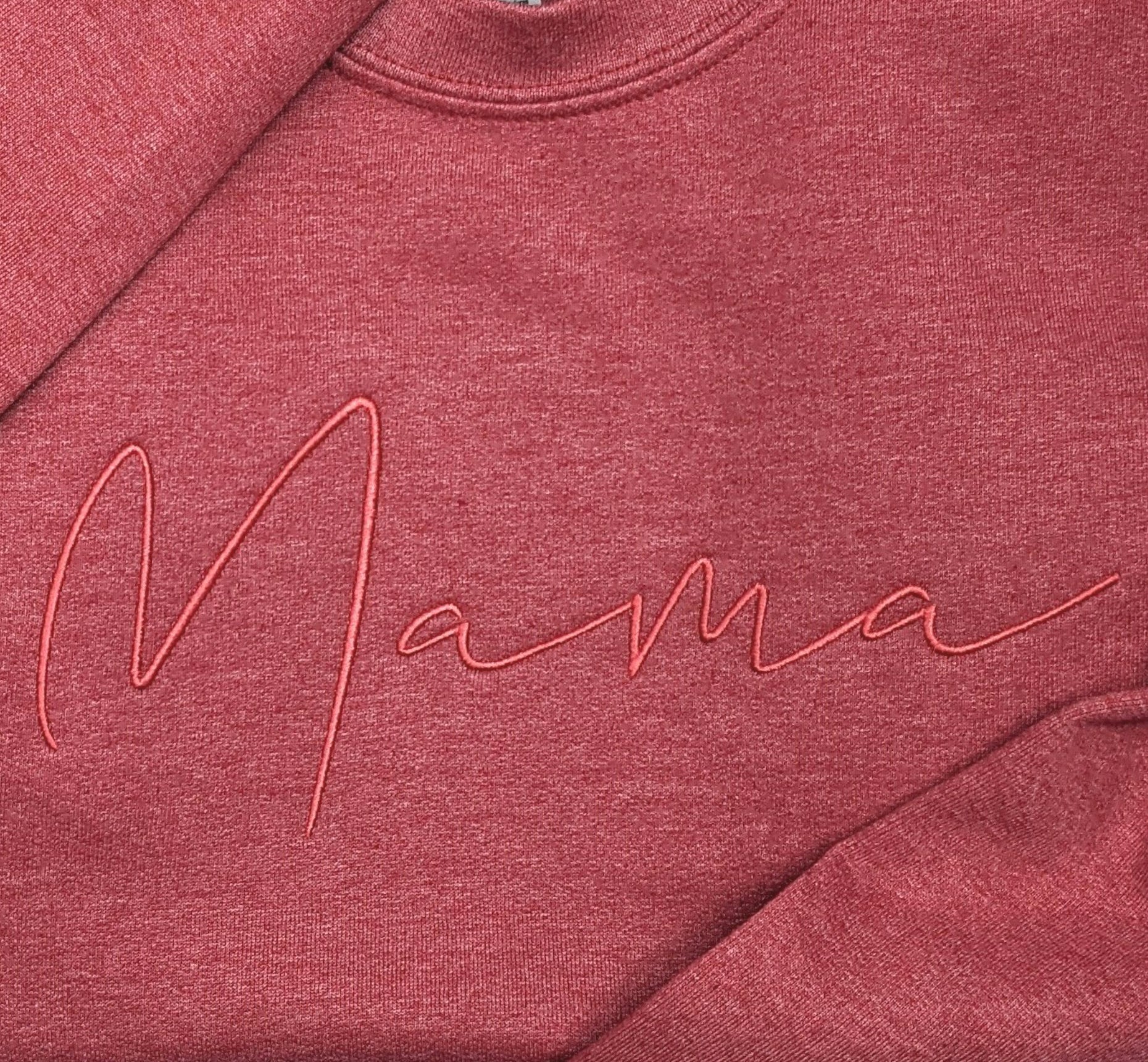 Heather Red "Mama" Handwritten Embroidered Crewneck