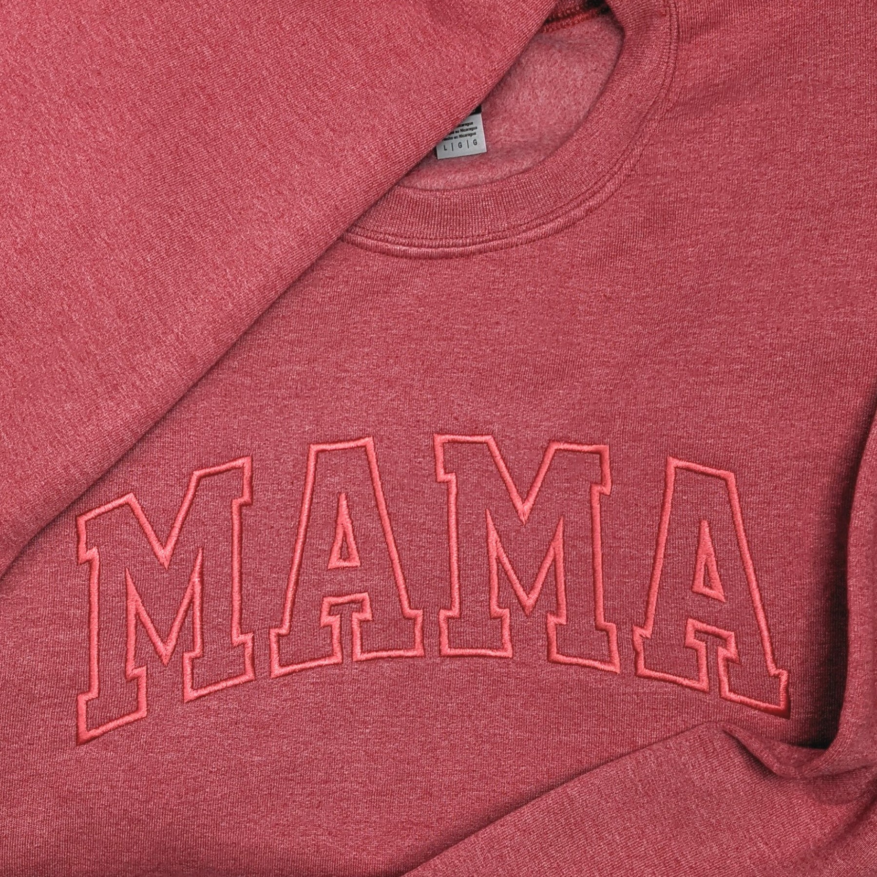 Heather Red "Mama" Block Embroidered Crewneck