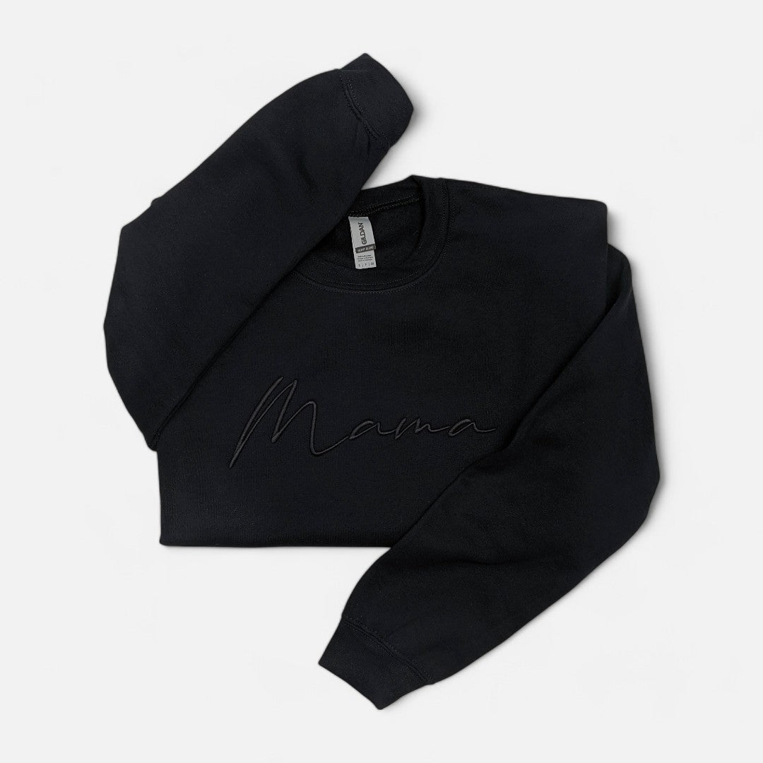 Black "Mama" Cursive Embroidered Crewneck