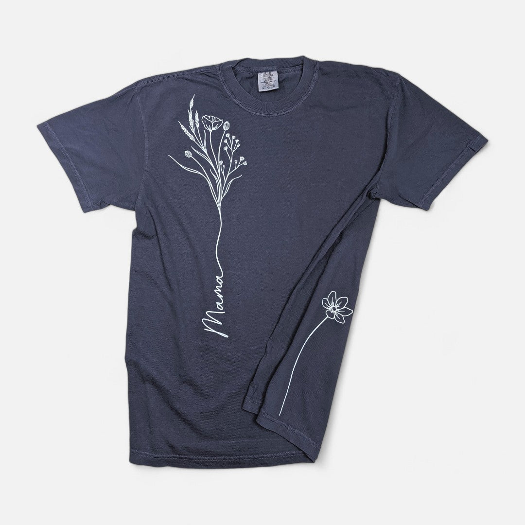 Blue Jean Floral "Mama" T-Shirt