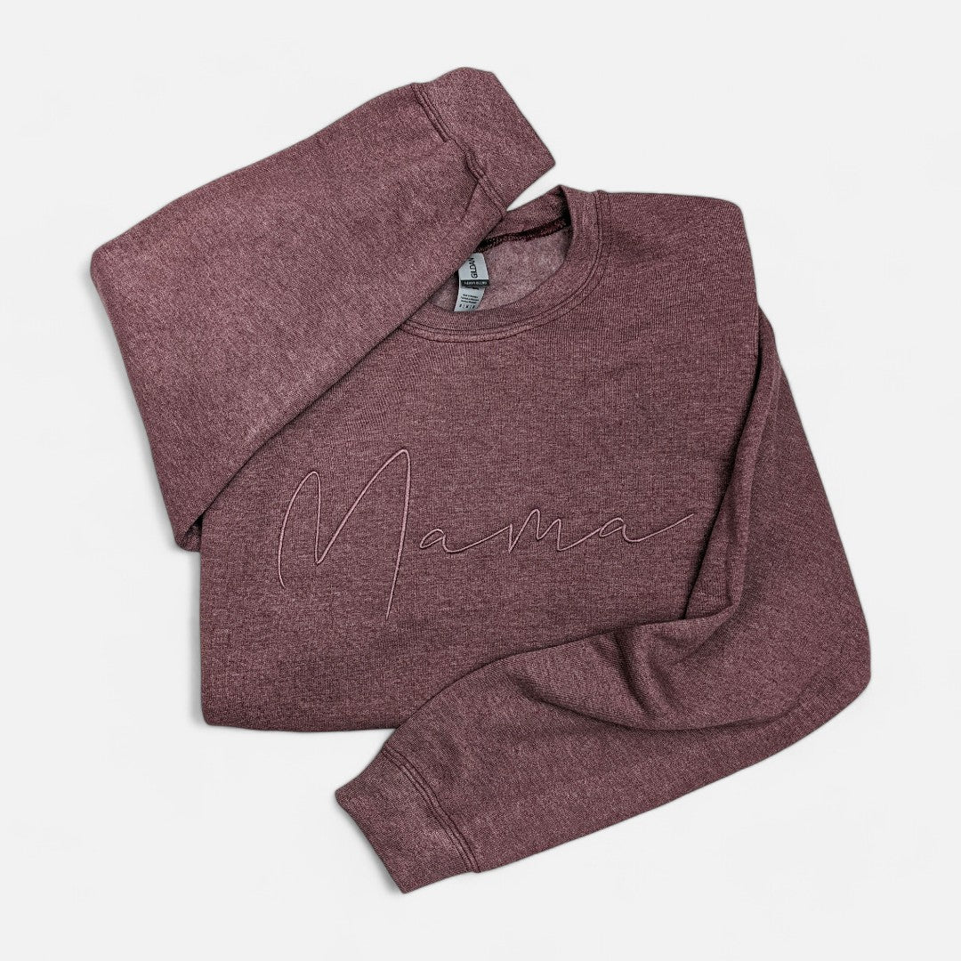 Heather Maroon "Mama" Handwritten Embroidered Crewneck