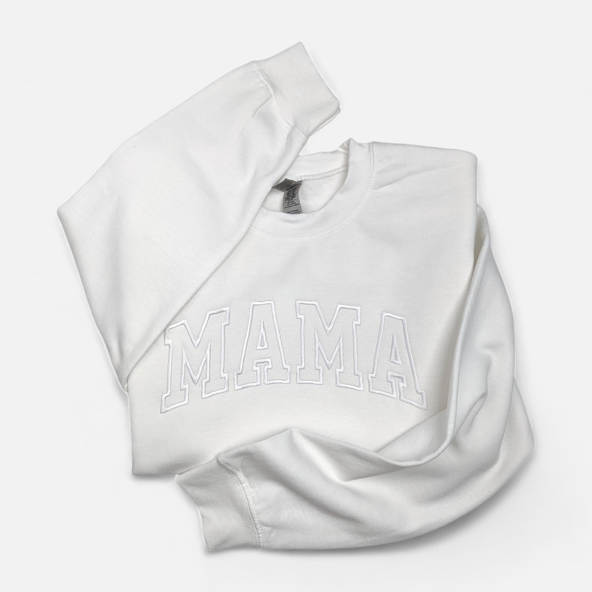 White "Mama" Block Embroidered Crewneck