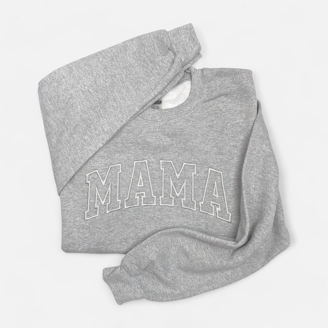 Grey "Mama" Block Embroidered Crewneck