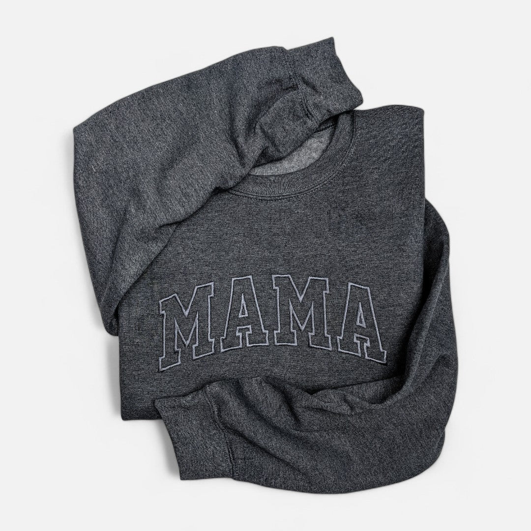 Heather Grey "Mama" Block Embroidered Crewneck