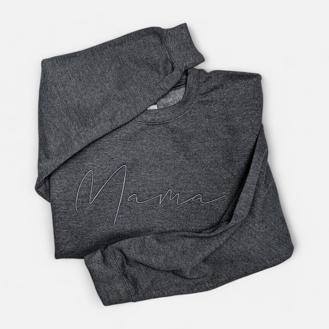 Heather Grey "Mama" Handwritten Embroidered Crewneck