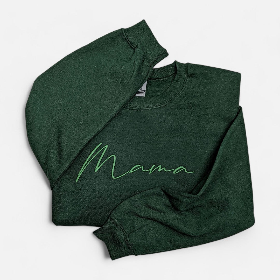 Forest "Mama" Cursive Embroidered Crewneck