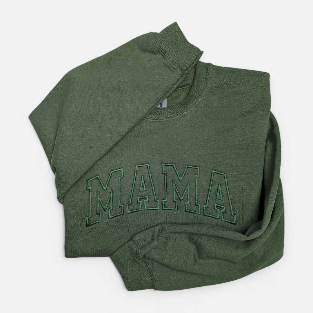 Olive "Mama" Block Embroidered Crewneck