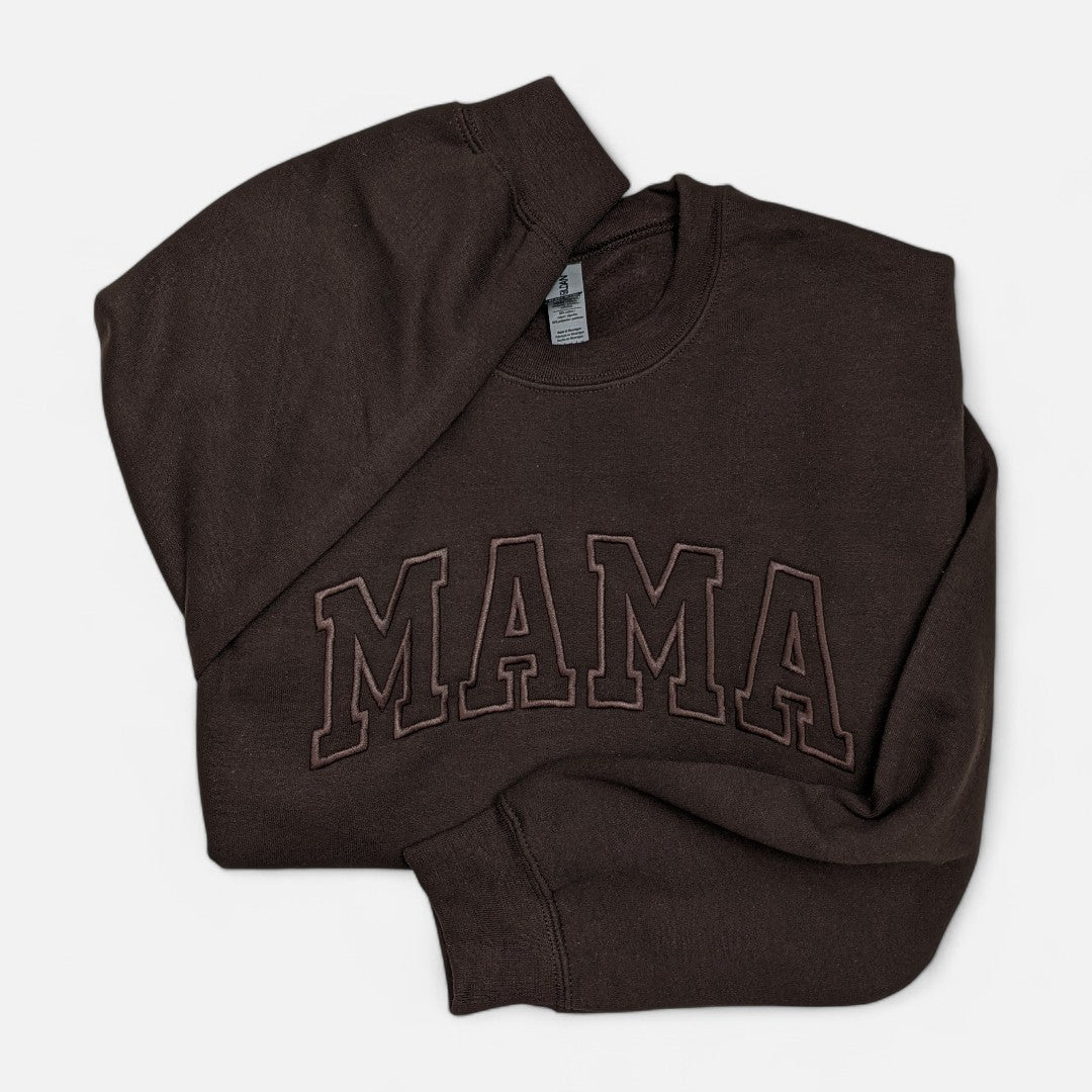 Dark Brown "Mama" Block Embroidered Crewneck