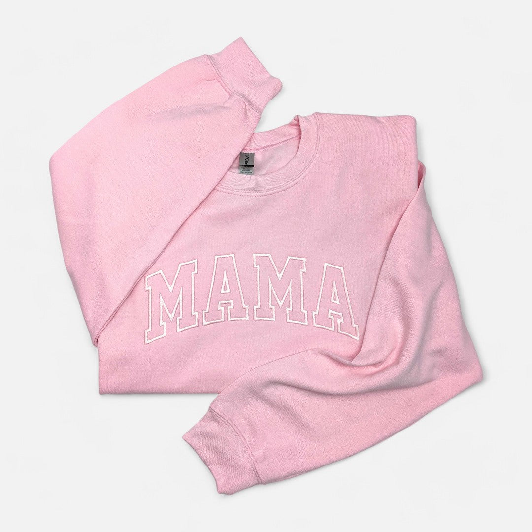 Pink "Mama" Block Embroidered Crewneck