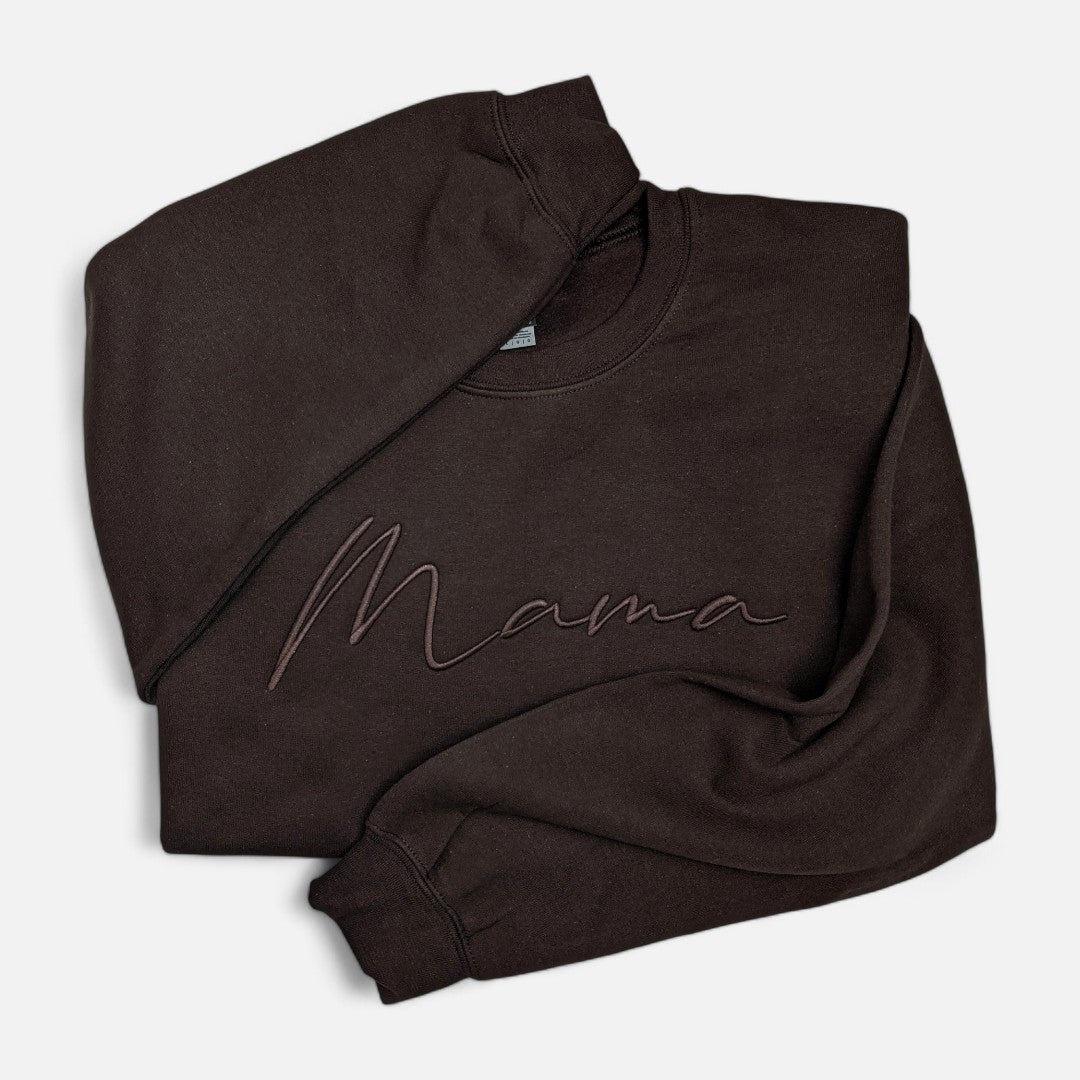 Dark Brown "Mama" Cursive Embroidered Crewneck