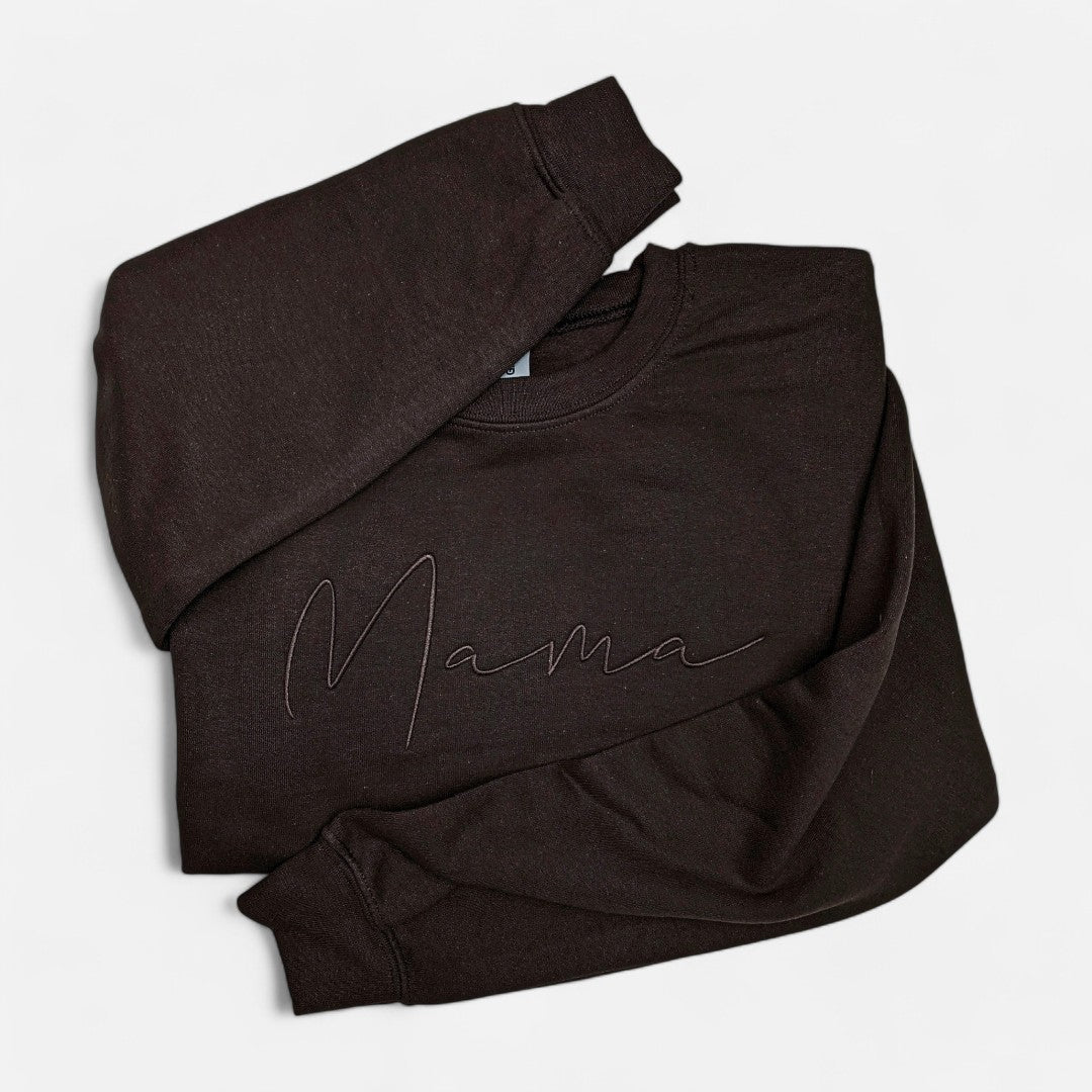 Dark Brown "Mama" Handwritten Embroidered Crewneck