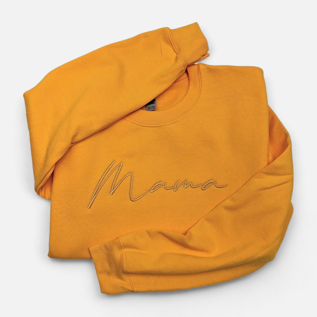 Yellow "Mama" Cursive Embroidered Crewneck