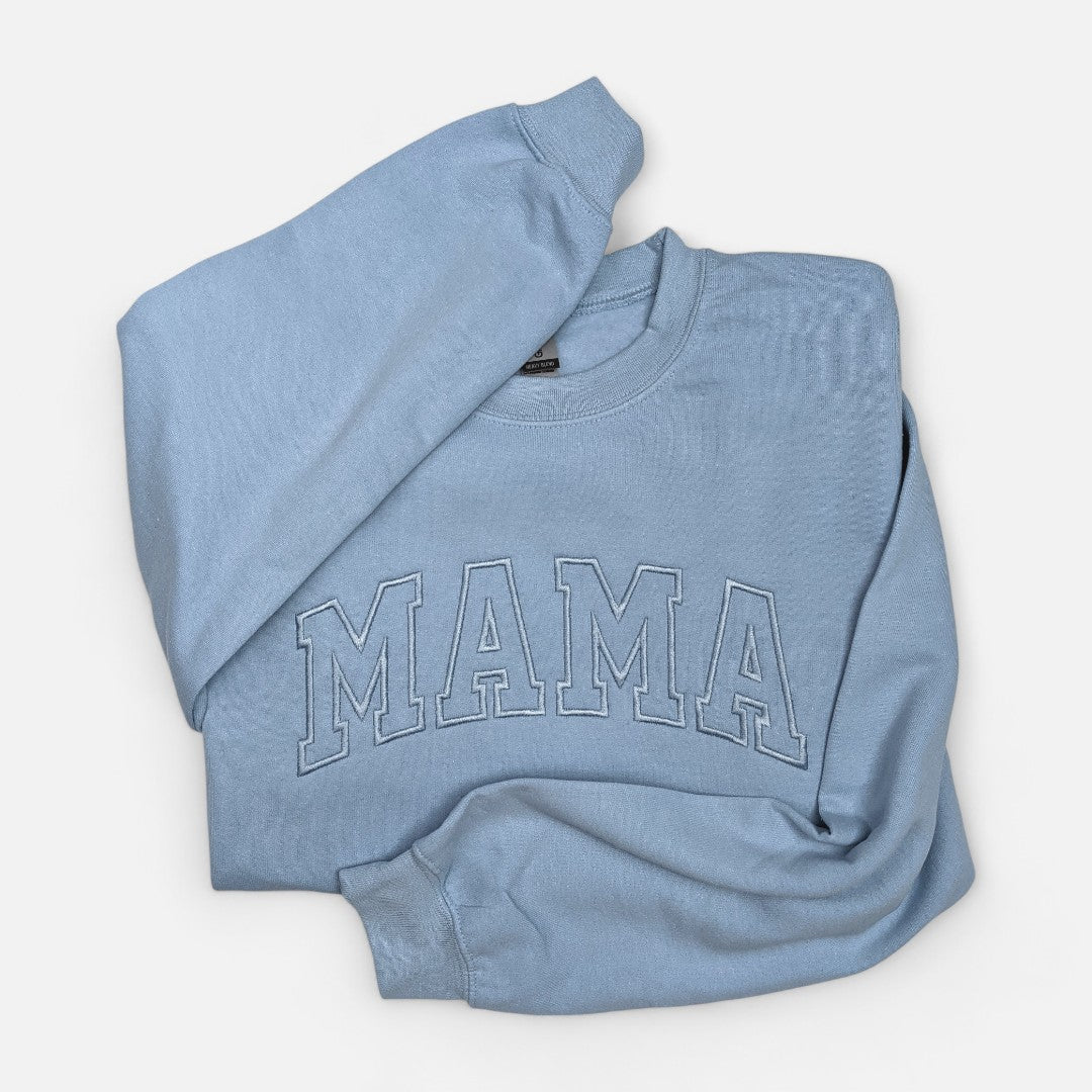 Light Blue "Mama" Block Embroidered Crewneck