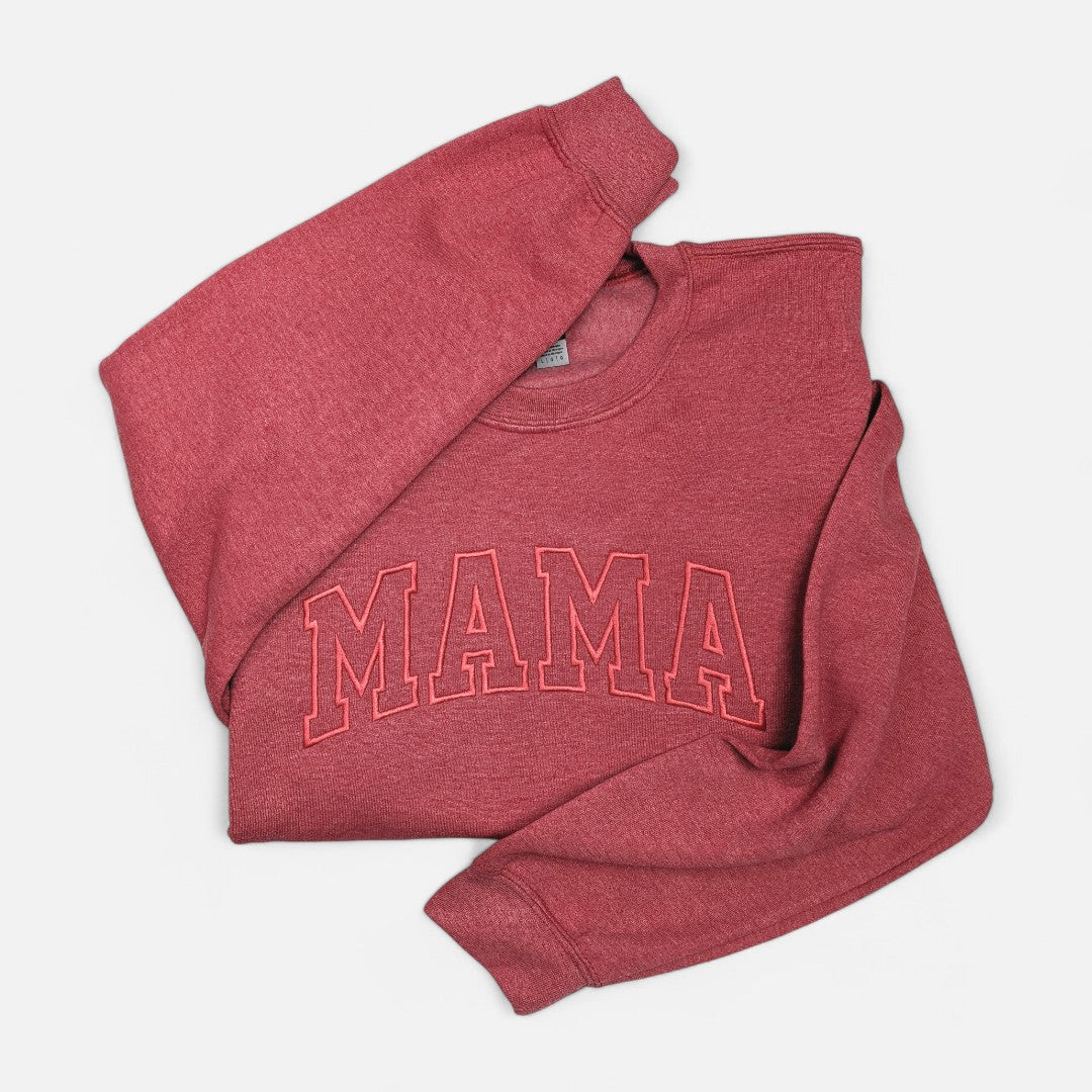 Heather Red "Mama" Block Embroidered Crewneck