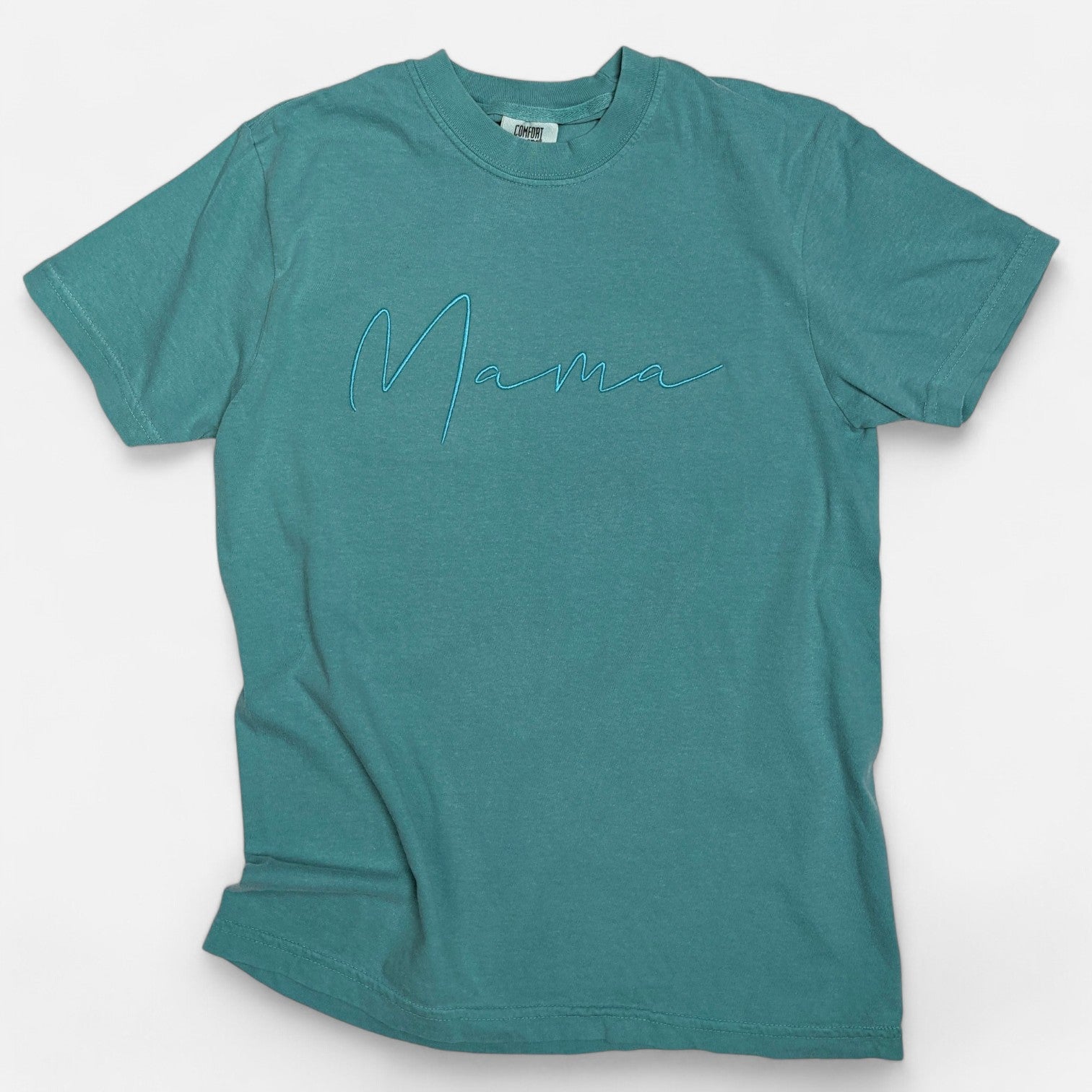 Seafoam "Mama" Handwritten Embroidered T-Shirt