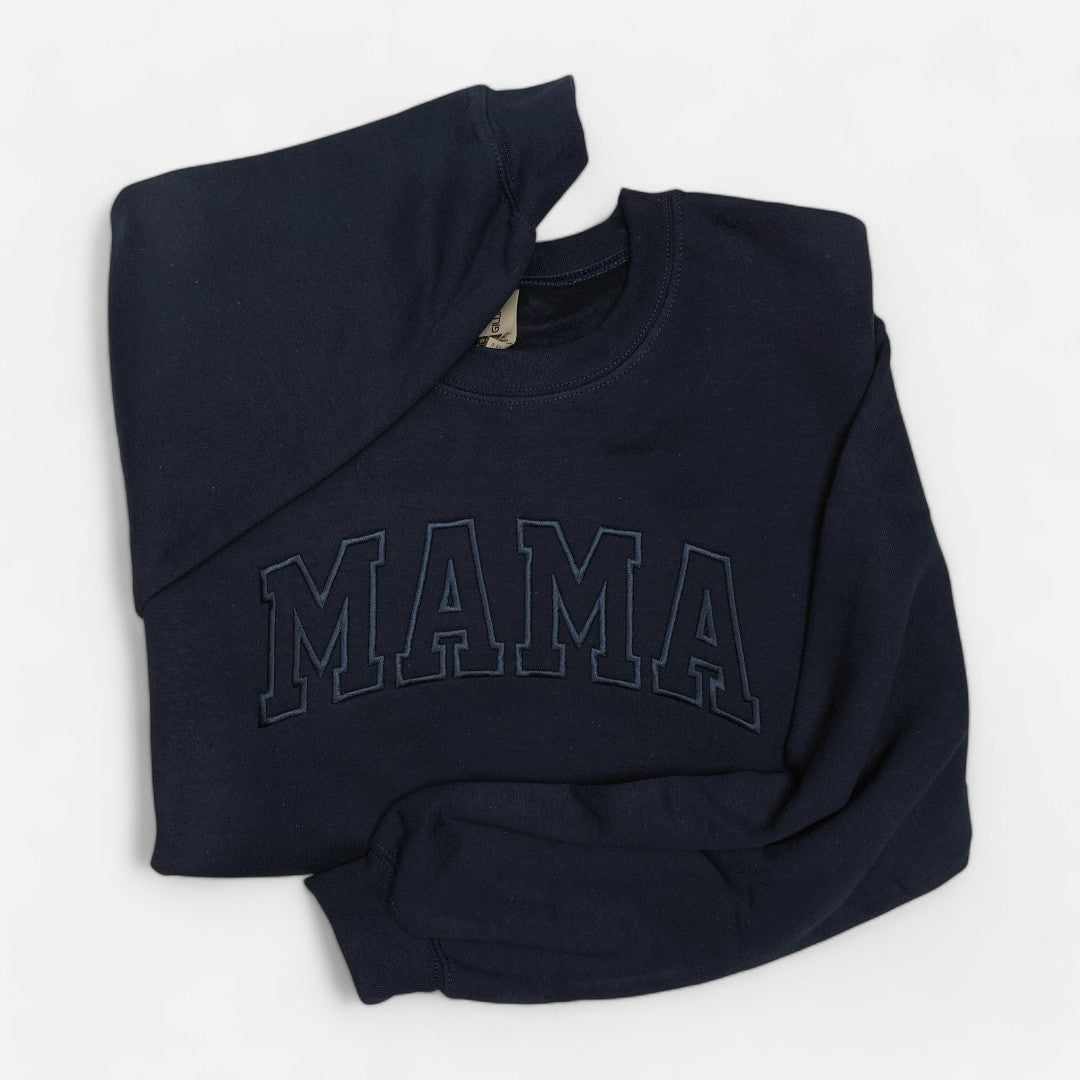 Navy "Mama" Block Embroidered Crewneck