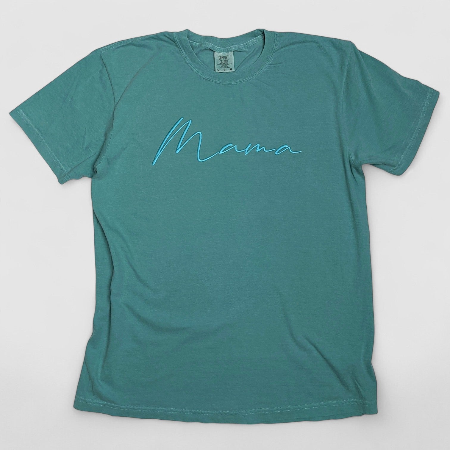 Seafoam "Mama" Cursive Embroidered T-Shirt