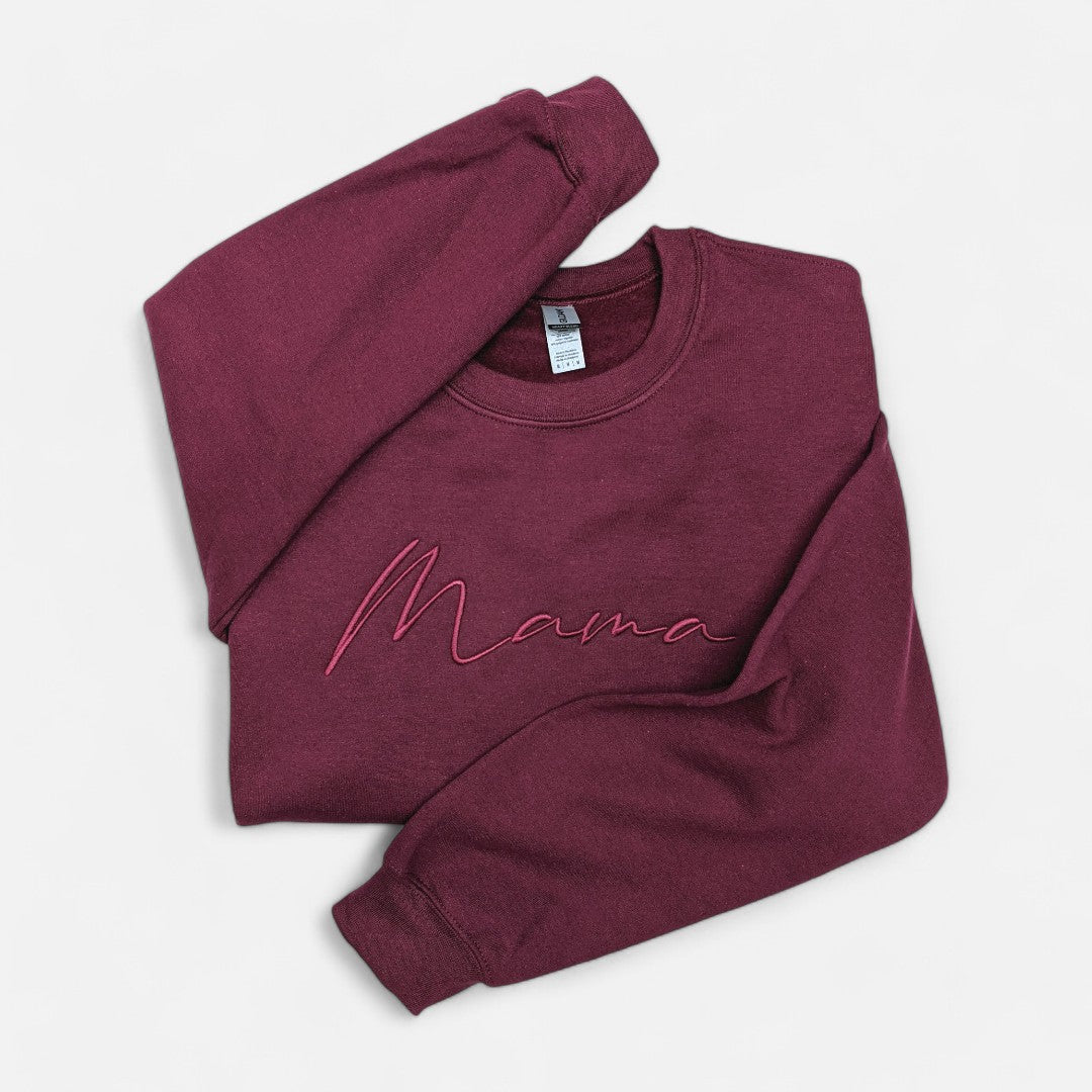 Maroon "Mama" Cursive Embroidered Crewneck