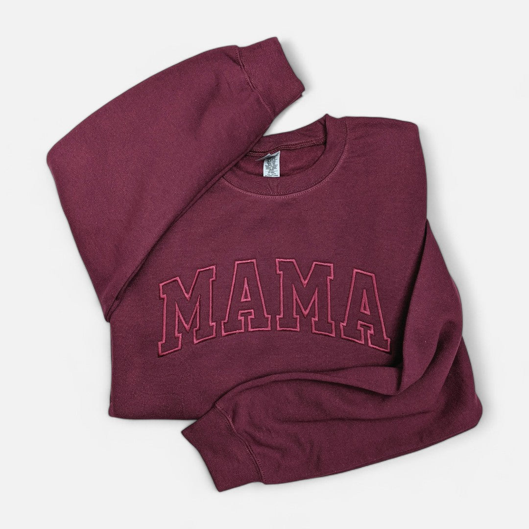 Maroon "Mama" Block Embroidered Crewneck