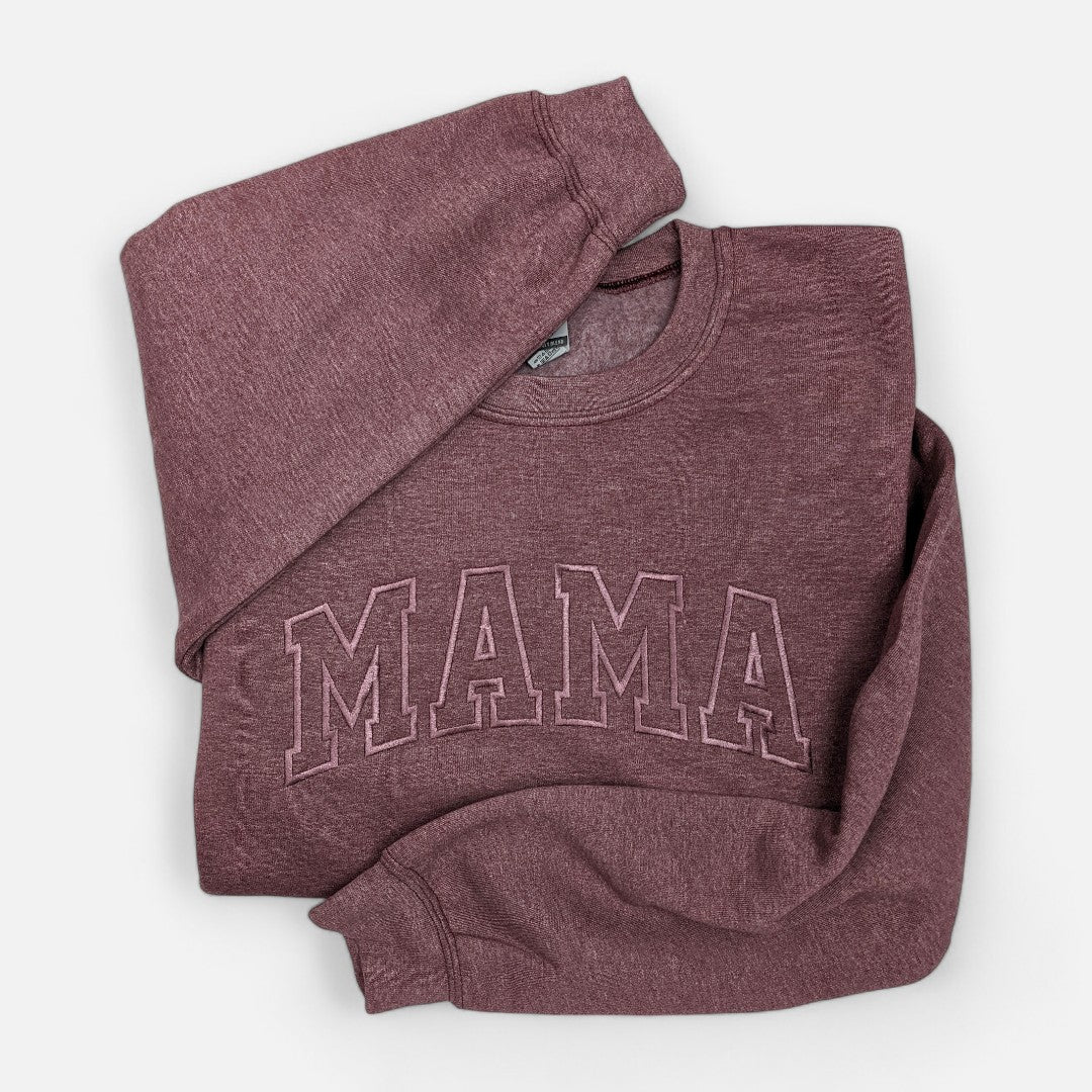 Heather Maroon "Mama" Block Embroidered Crewneck