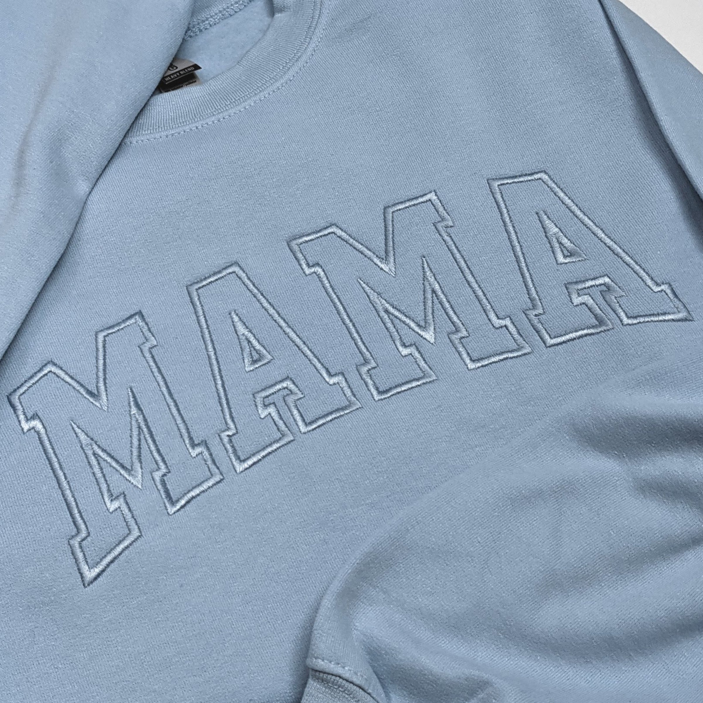 Light Blue "Mama" Block Embroidered Crewneck