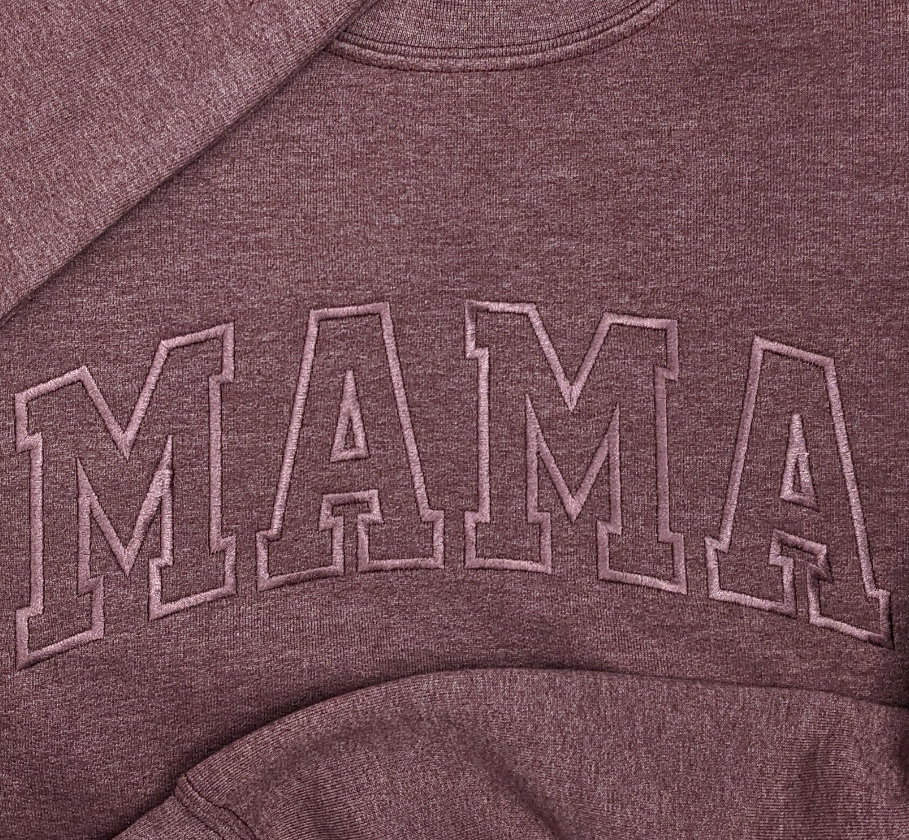 Heather Maroon "Mama" Block Embroidered Crewneck