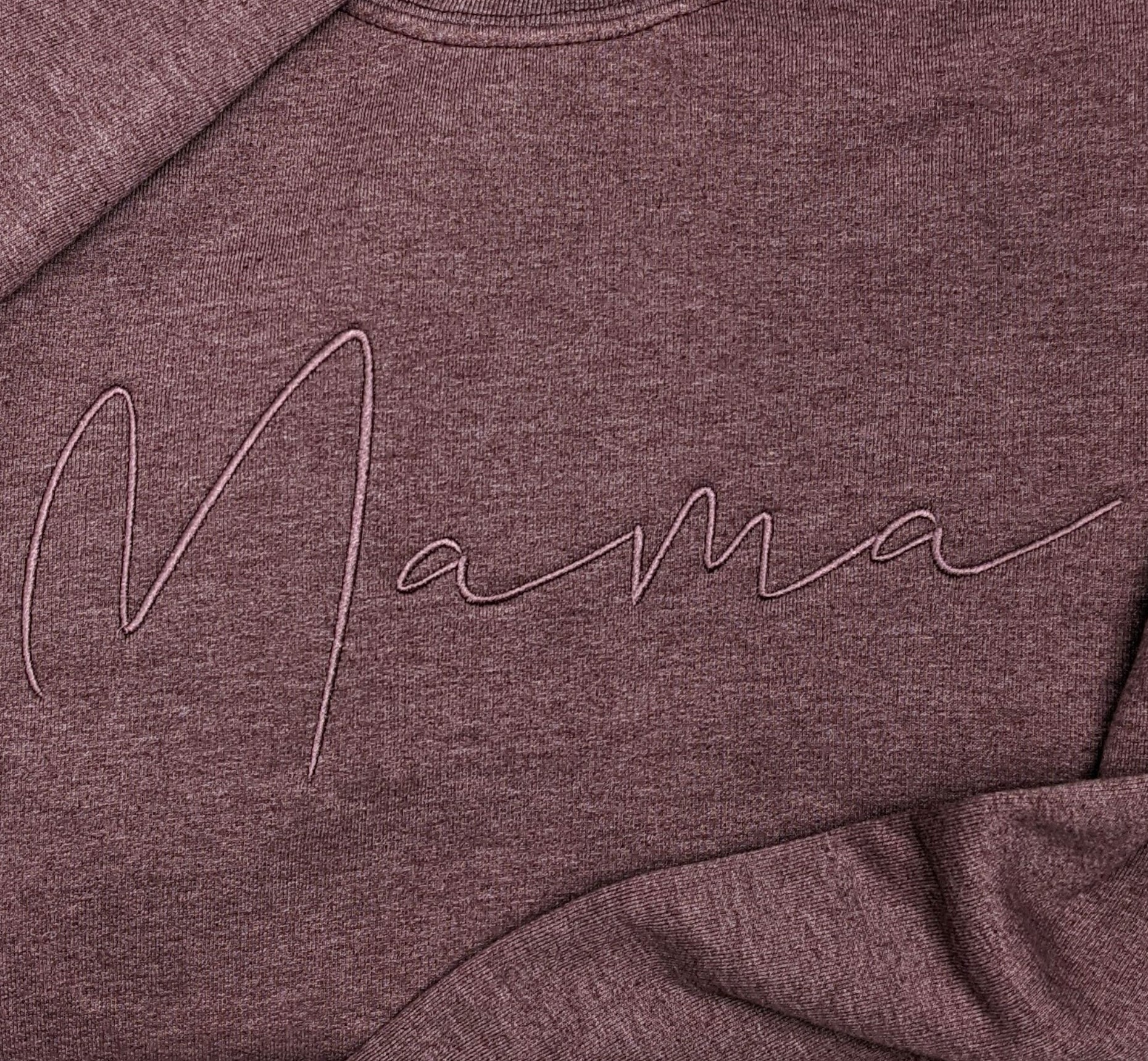 Heather Maroon "Mama" Handwritten Embroidered Crewneck