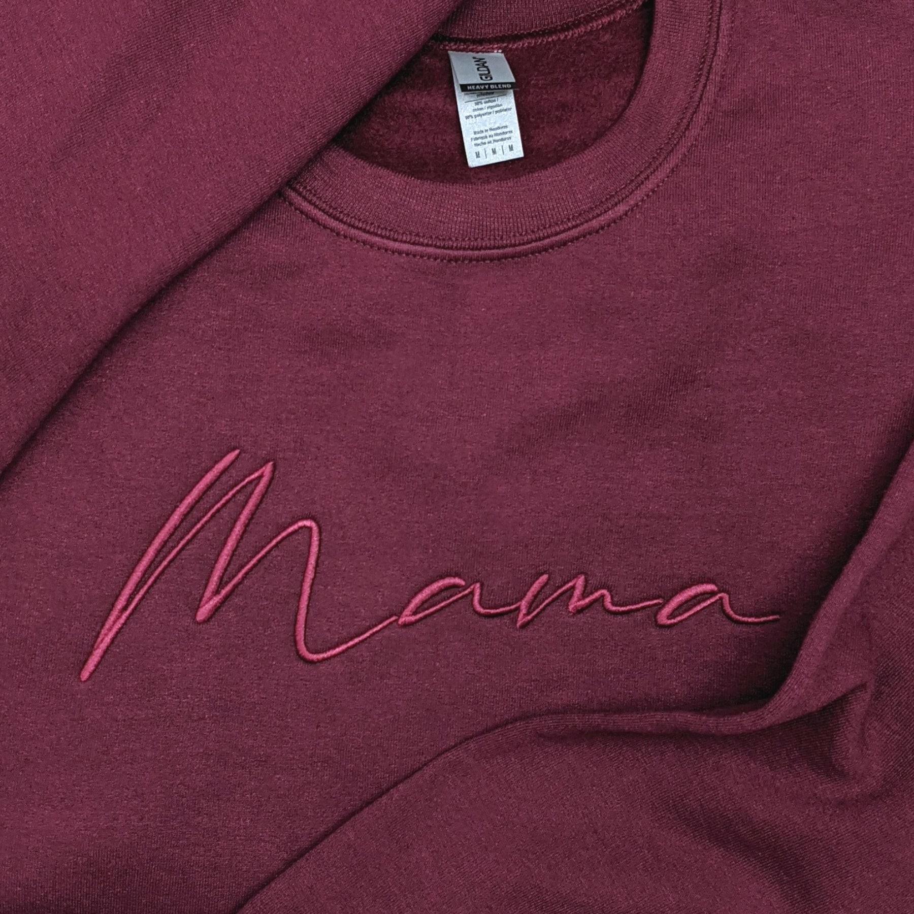 Maroon "Mama" Cursive Embroidered Crewneck