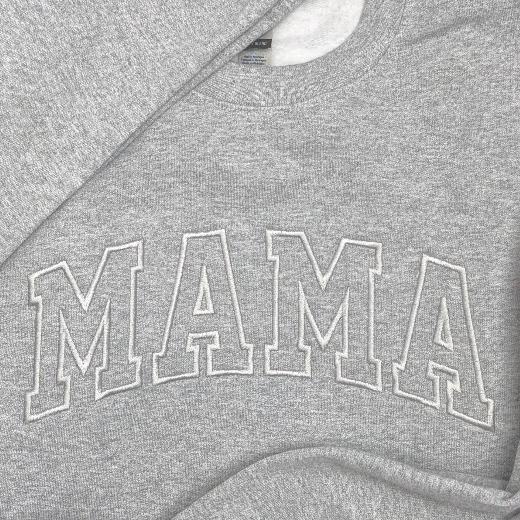 Grey "Mama" Block Embroidered Crewneck