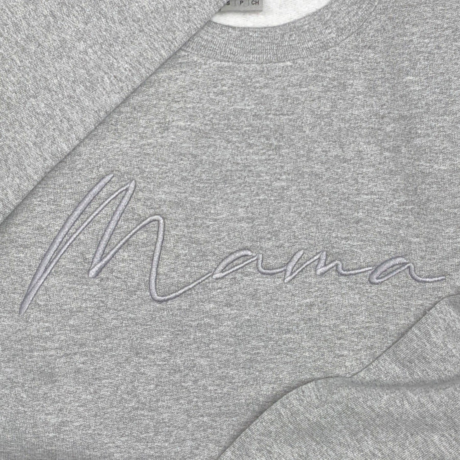 Grey "Mama" Cursive Embroidered Crewneck