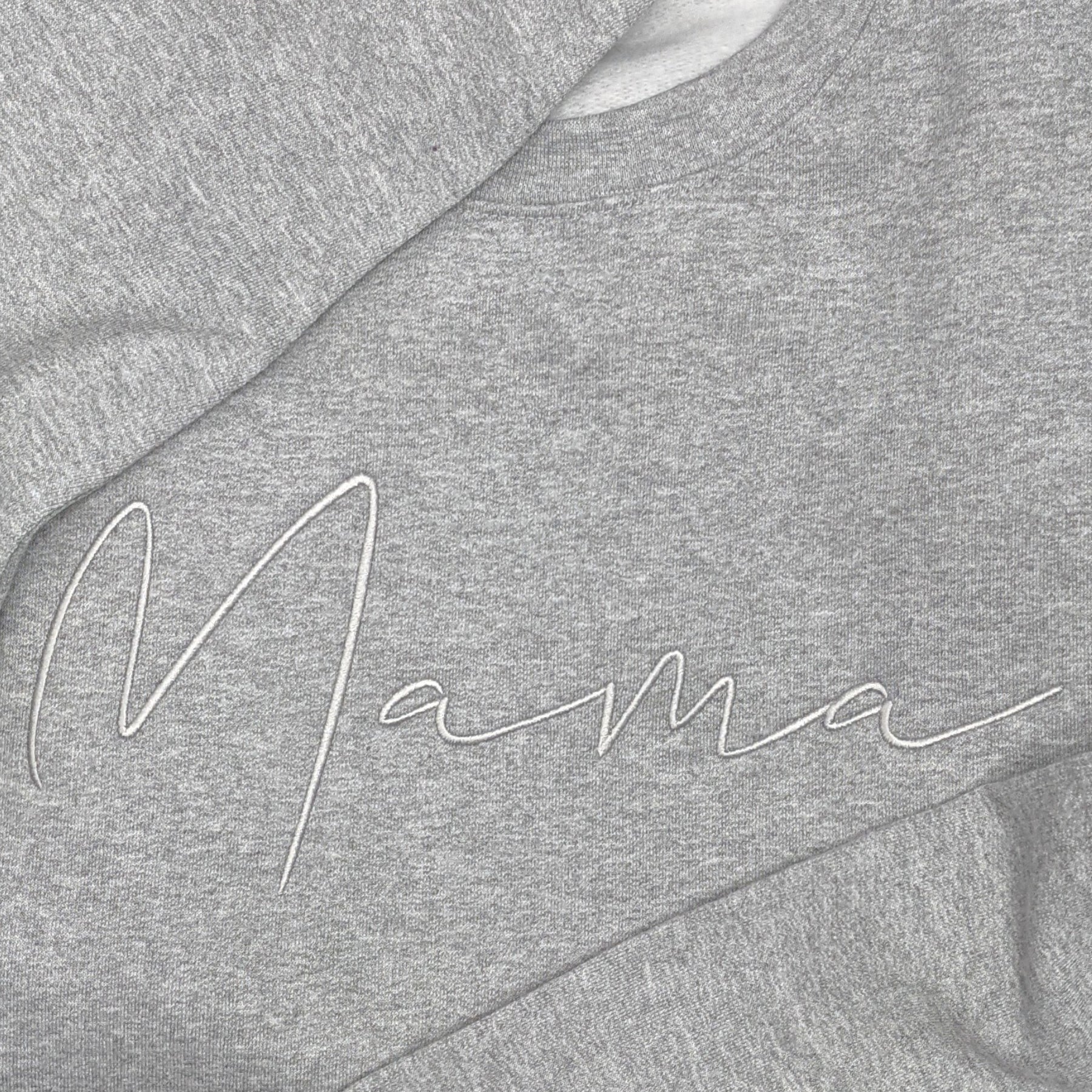 Grey "Mama" Handwritten Embroidered Crewneck